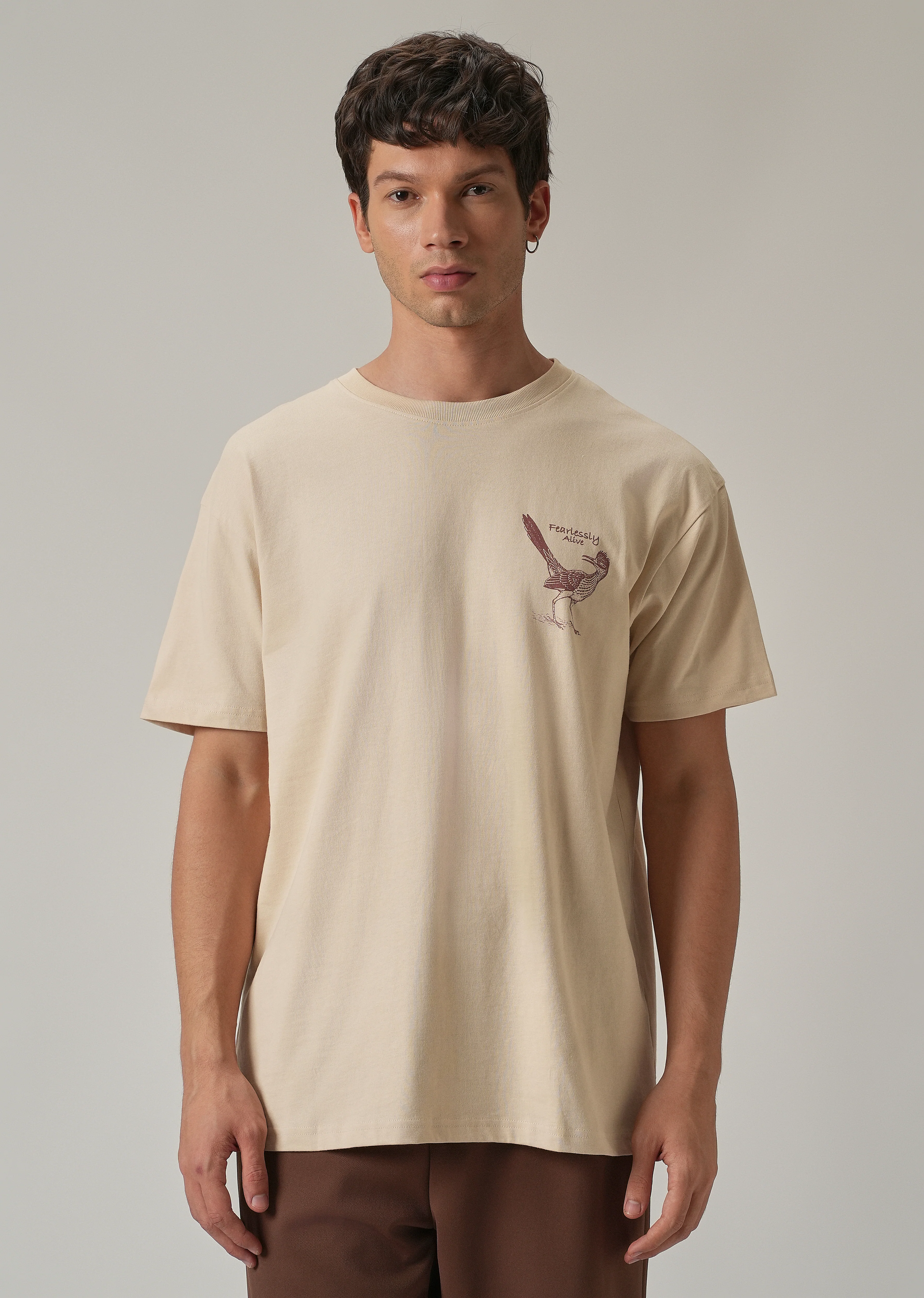 Light Beige Back Printed Oversized T-Shirt - Image 4