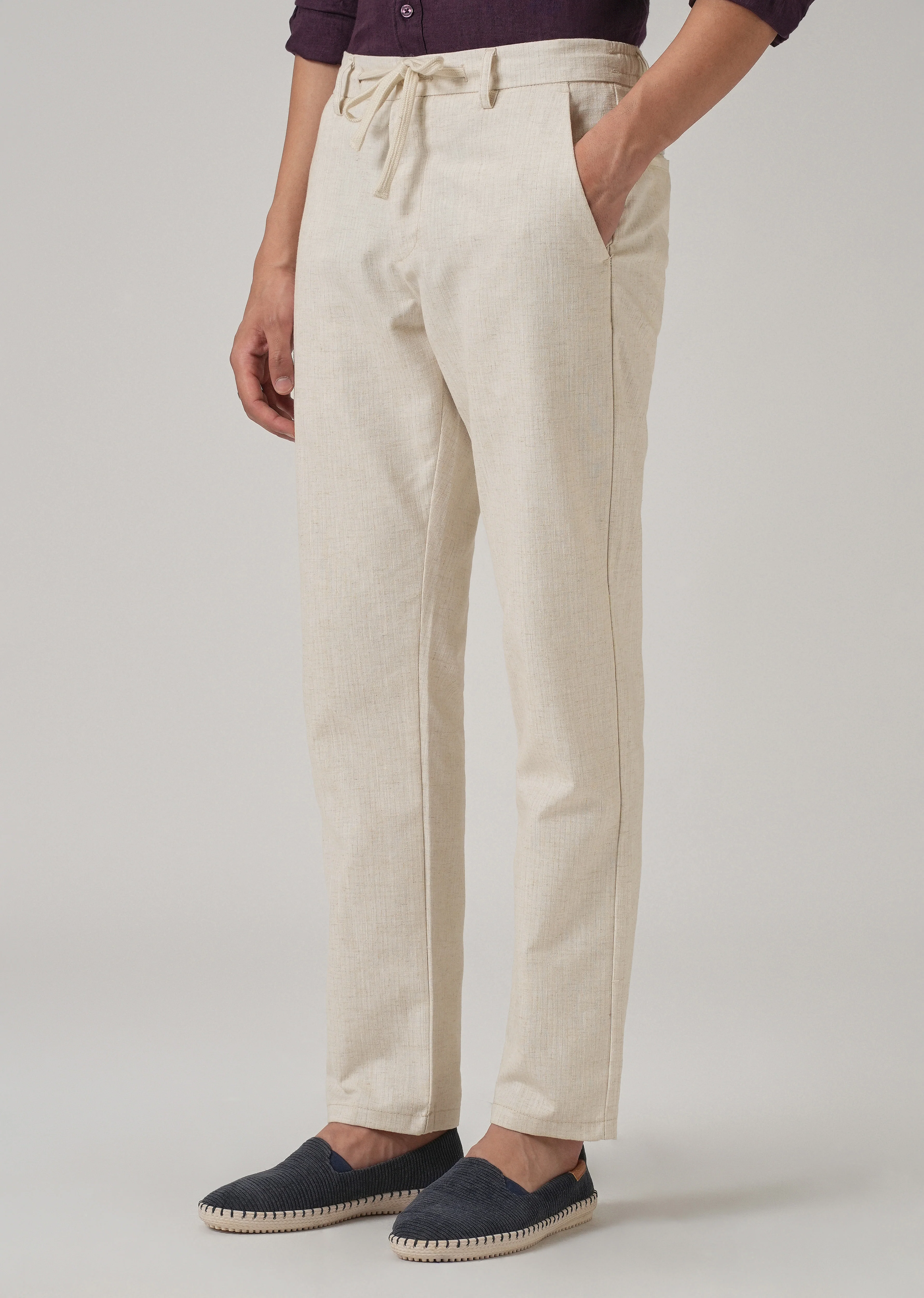 Light Beige Blended Linen Pant - Image 4