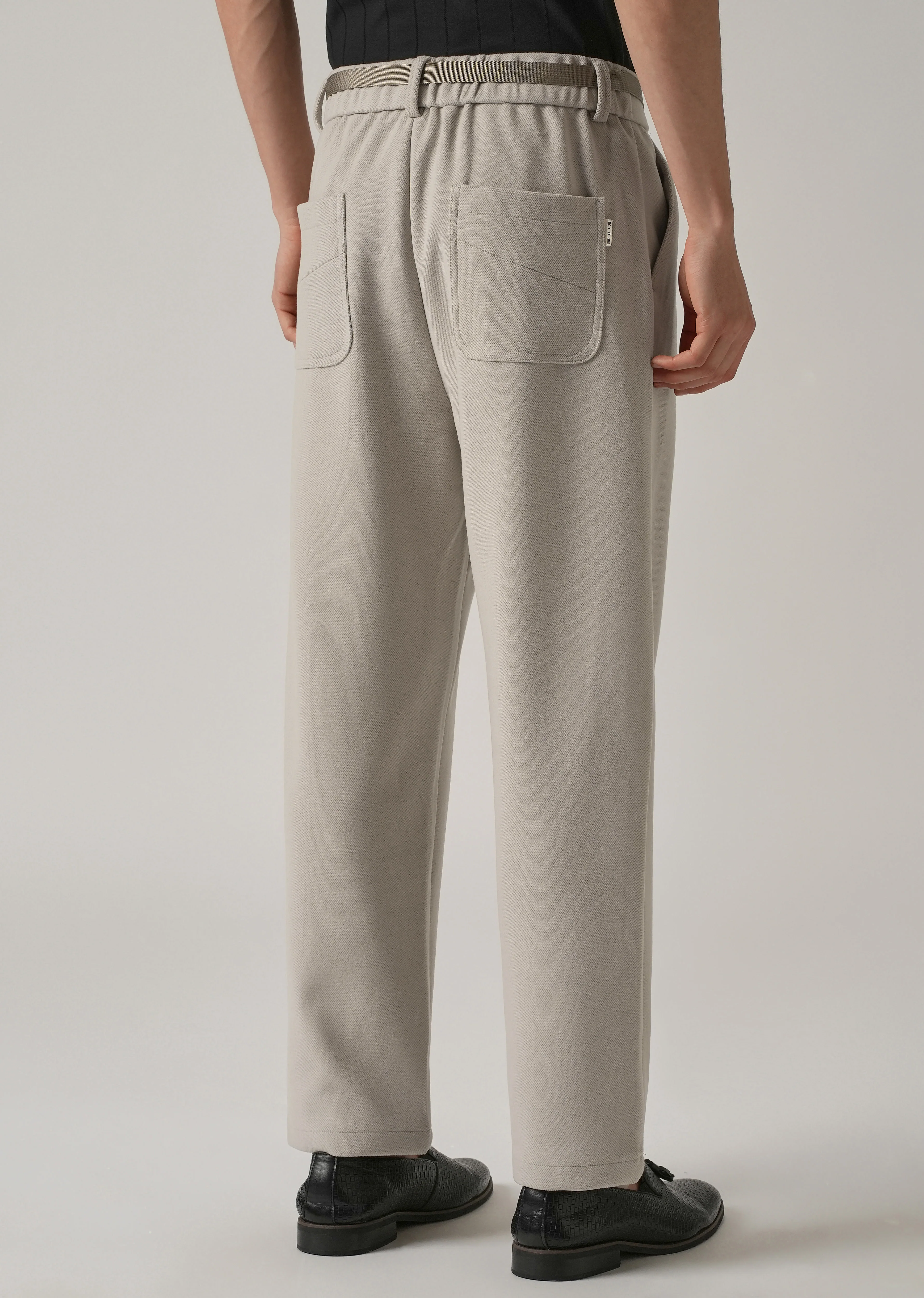 Light Beige Relaxed Fit Textured Pleated Pant - Image 2