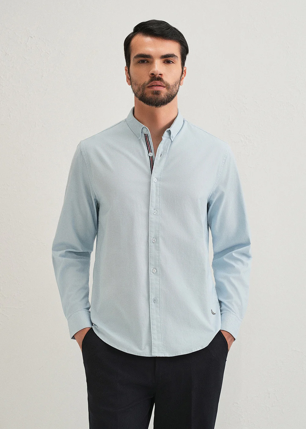 Light Blue Contrast Placket Shirt - Image 3