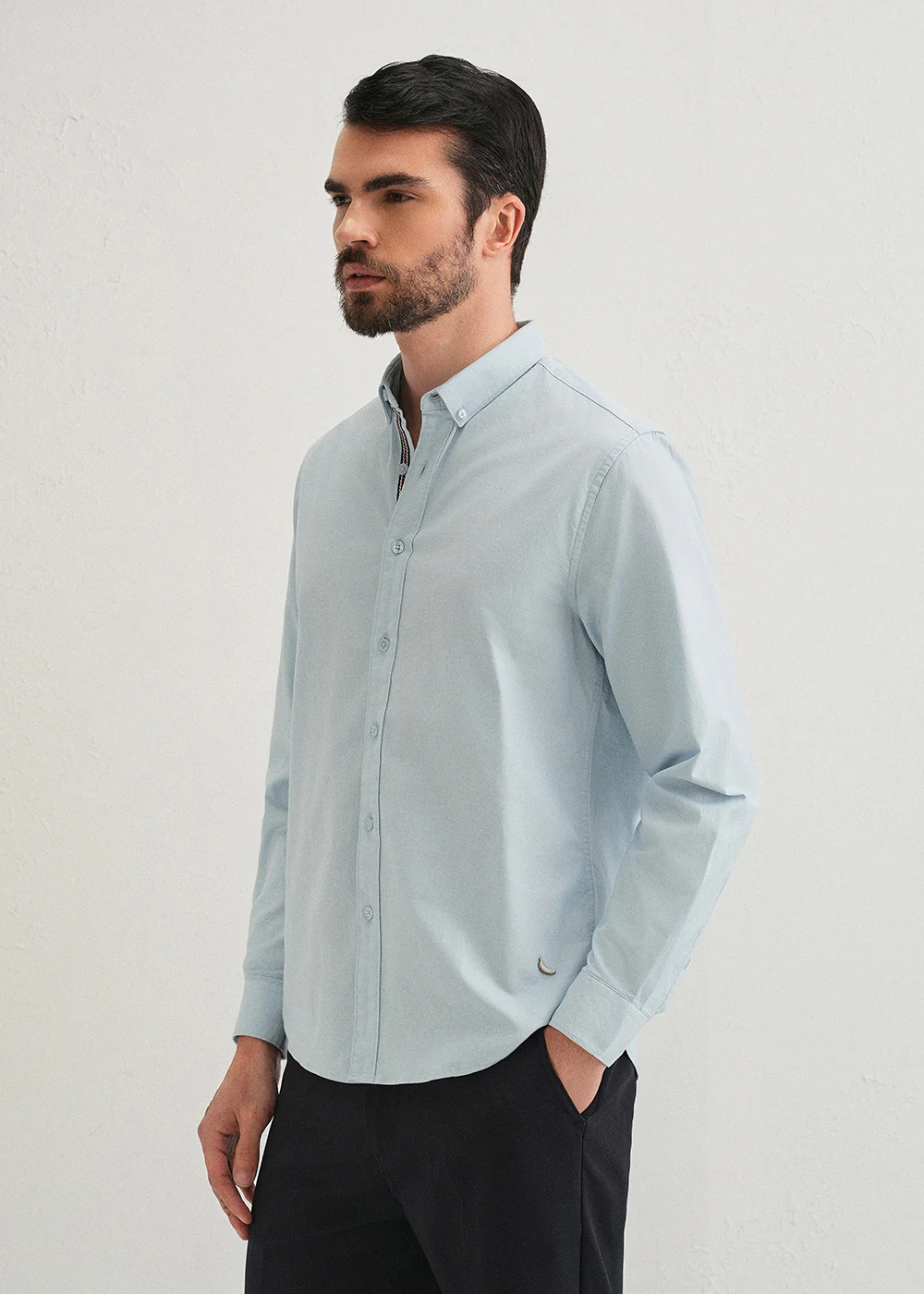 Light Blue Contrast Placket Shirt - Image 4