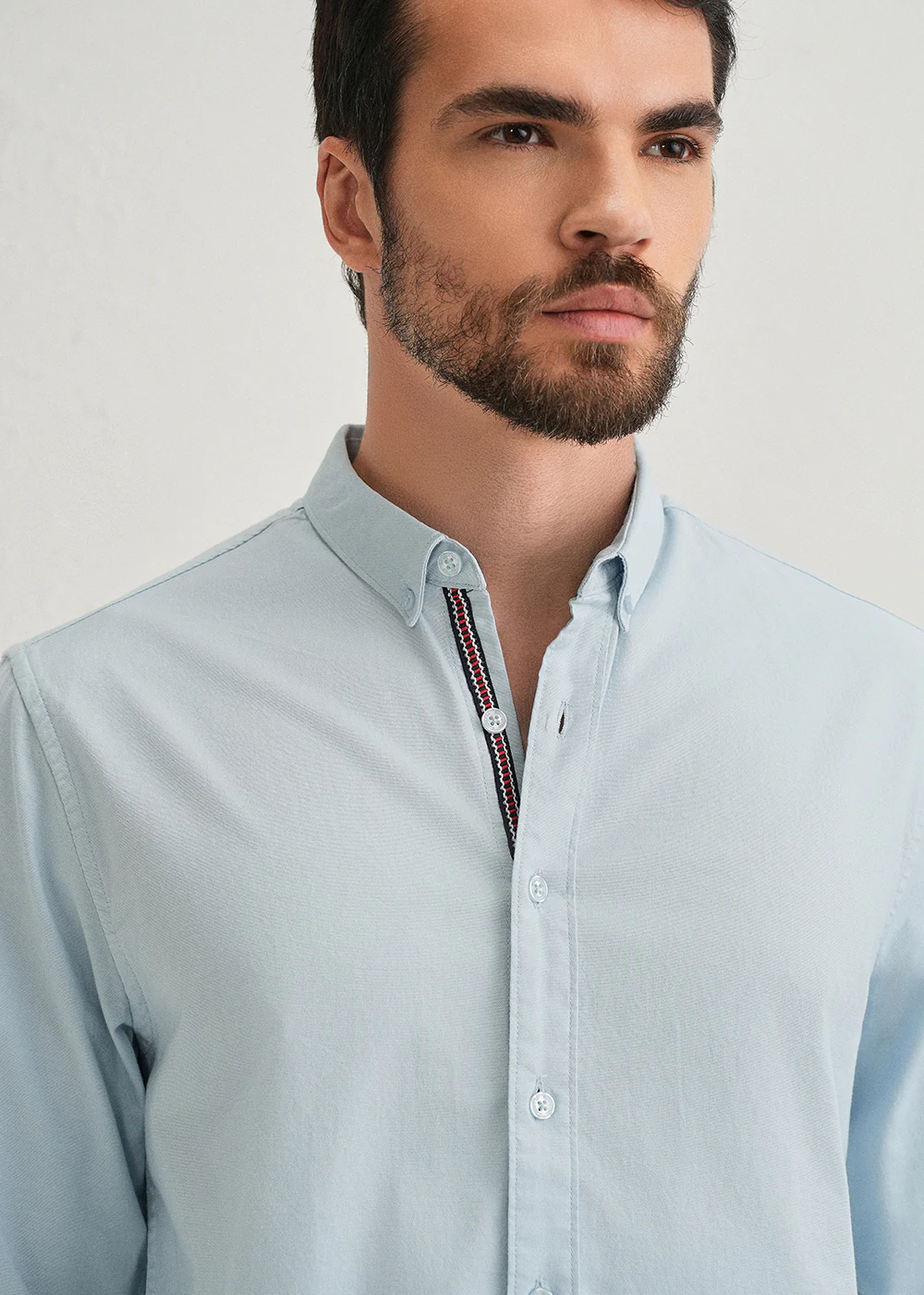 Light Blue Contrast Placket Shirt - Image 5