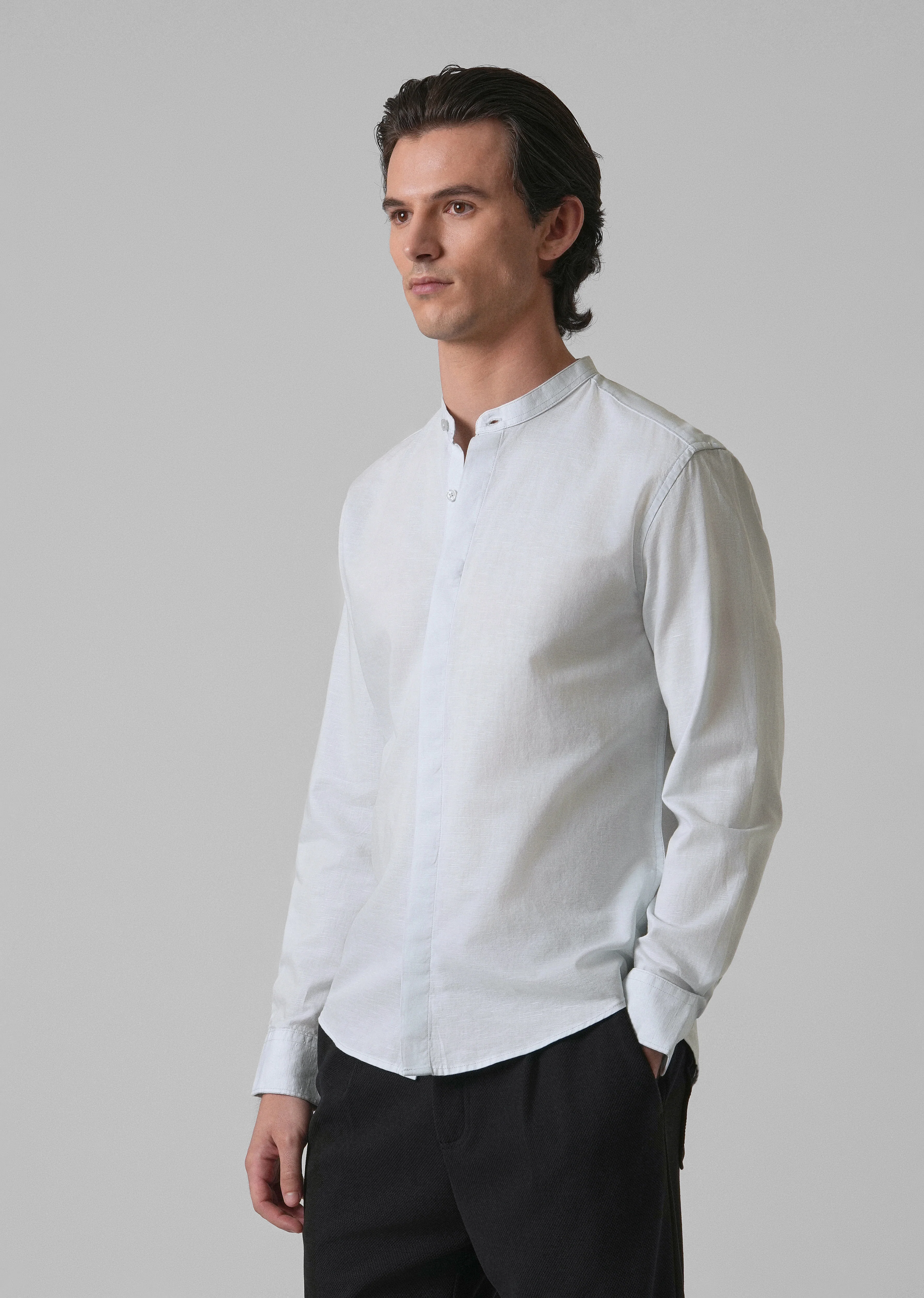 Light Blue Cotton Linen Shirt - Image 4
