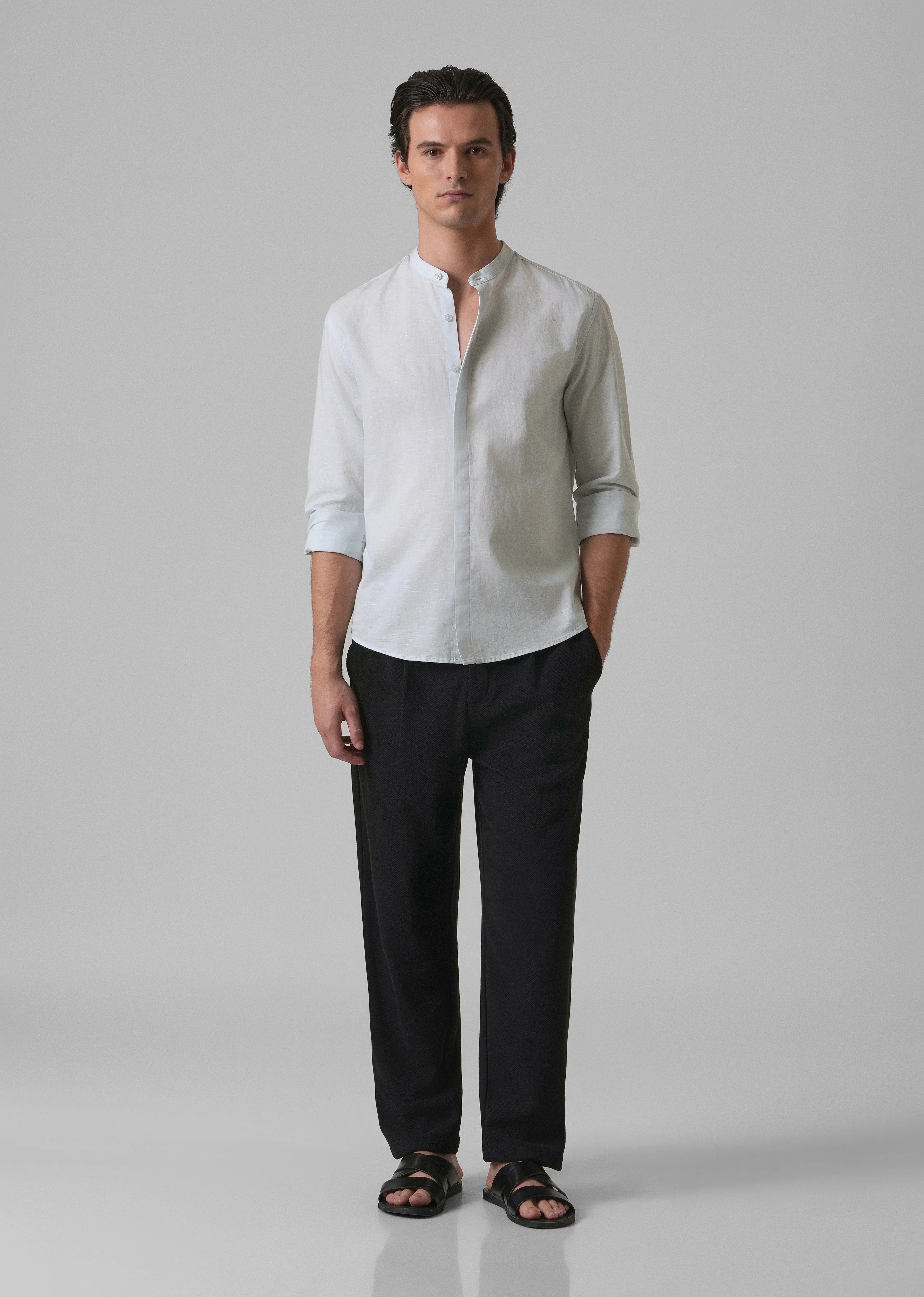 Light Blue Cotton Linen Shirt - Image 6