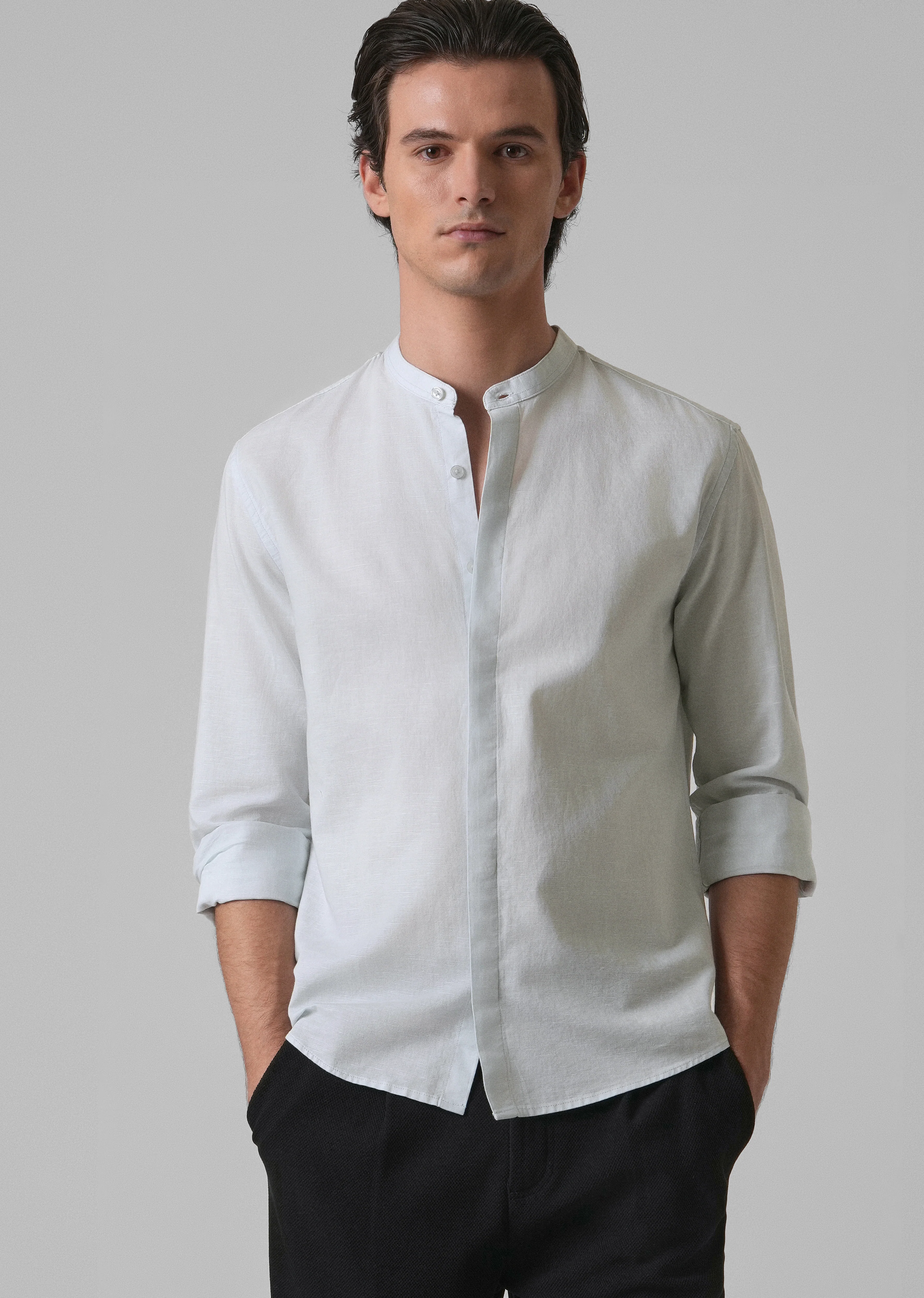 Light Blue Cotton Linen Shirt - Image 7
