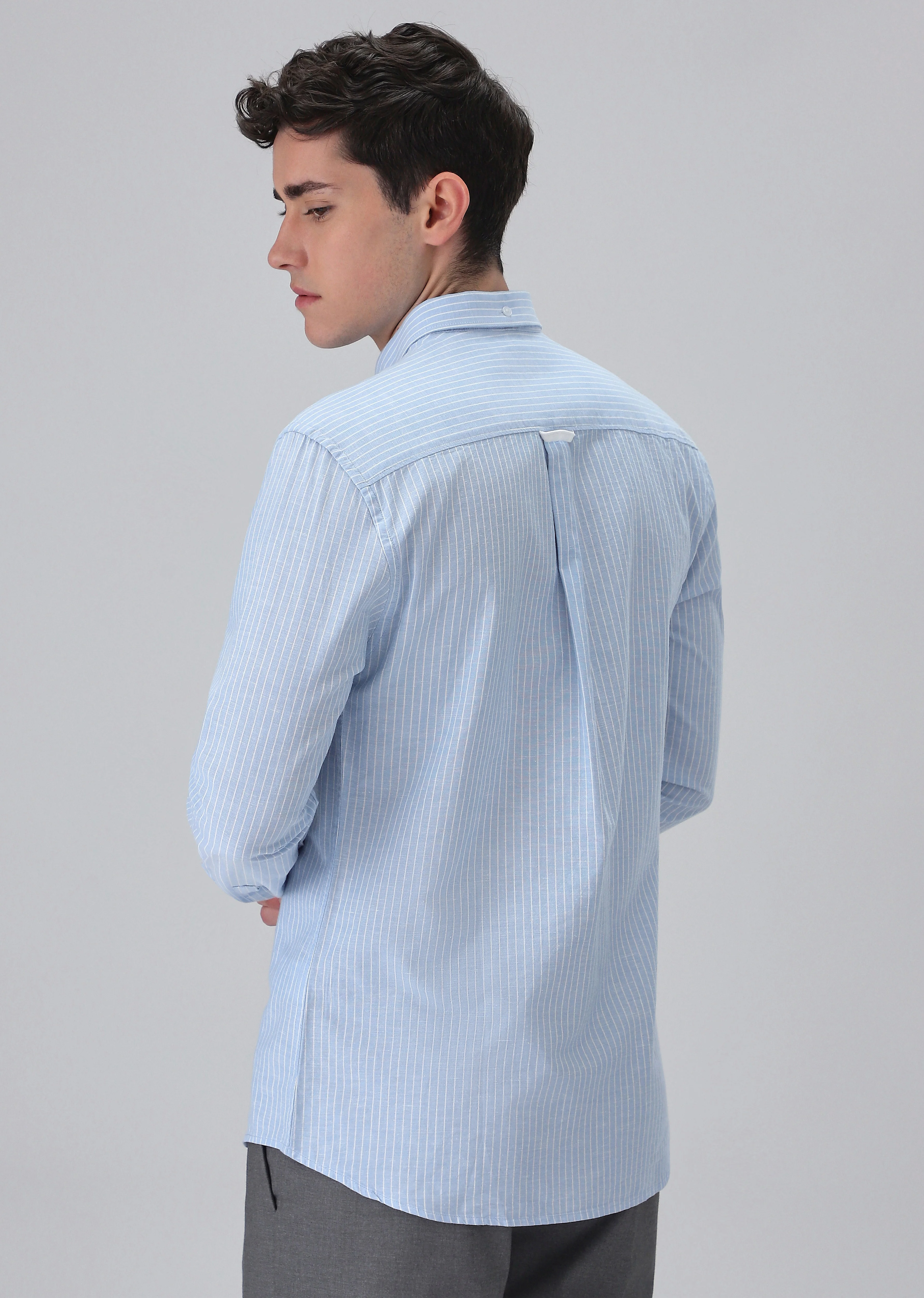 Light Blue Cotton Pin Stripe Shirt - Image 4