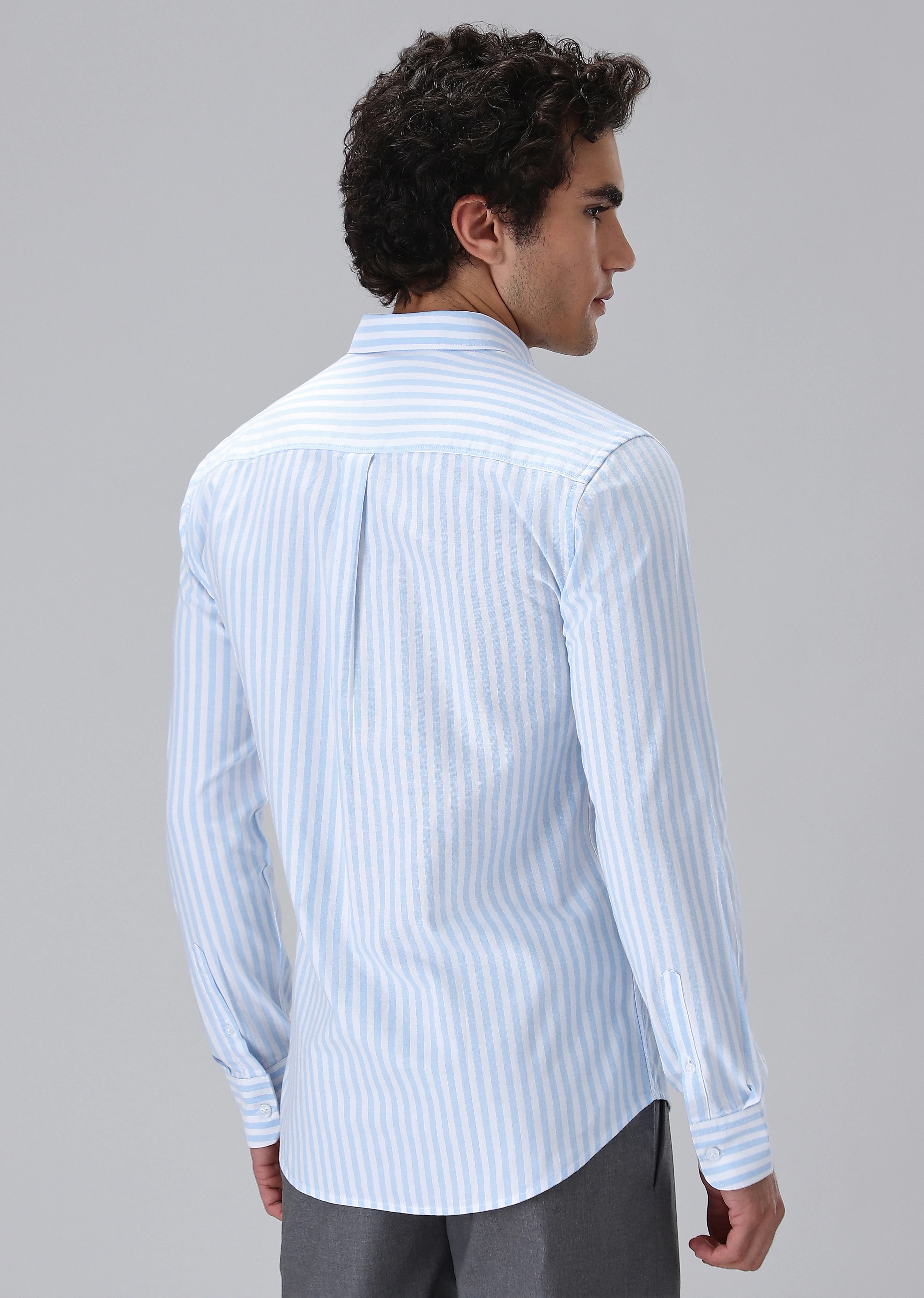 Light Blue Cotton Oxford Stripe Shirt - Image 5