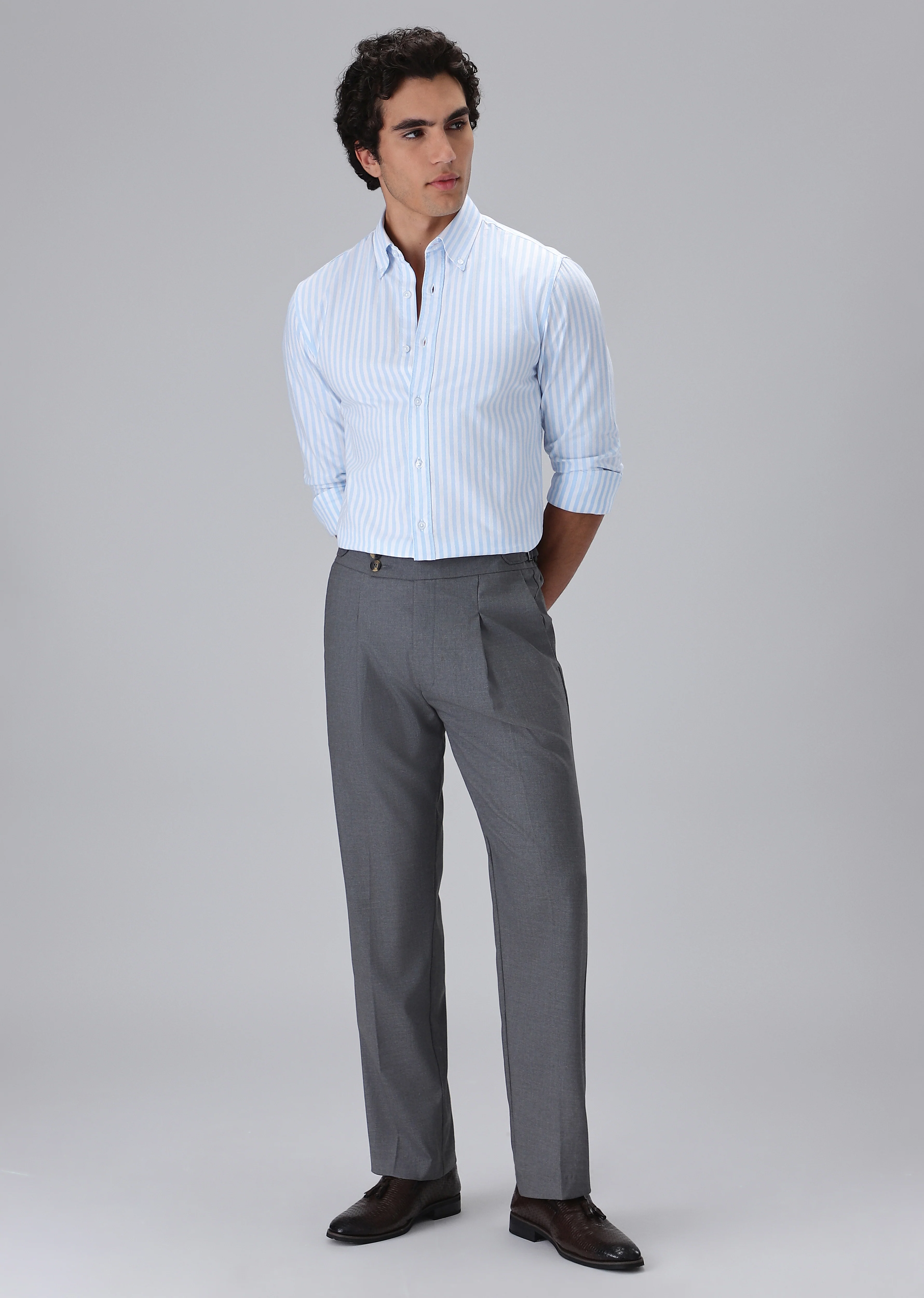 Light Blue Cotton Oxford Stripe Shirt - Image 6