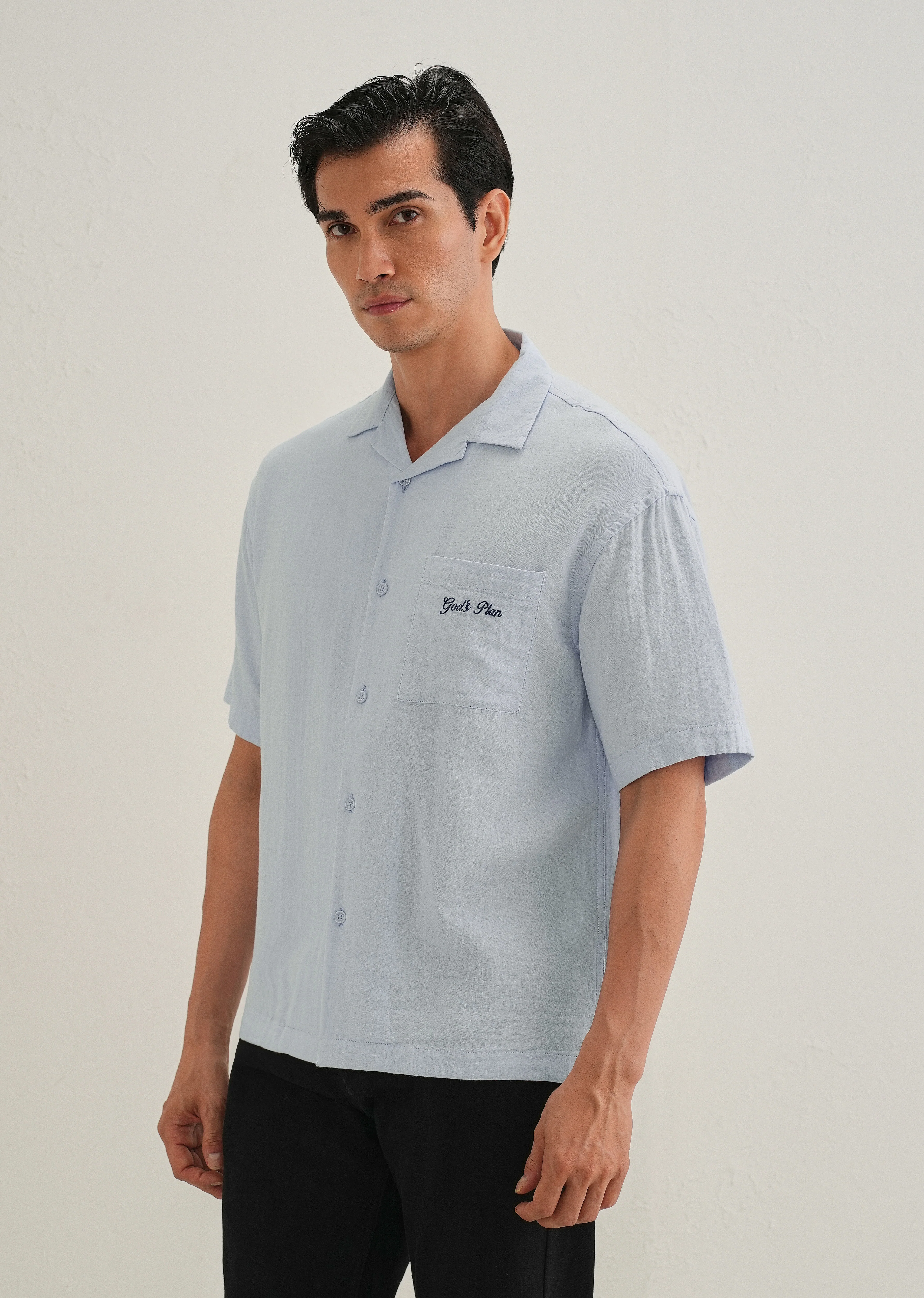 Light Blue Embroidered Double Cloth Cotton Shirt - Image 5