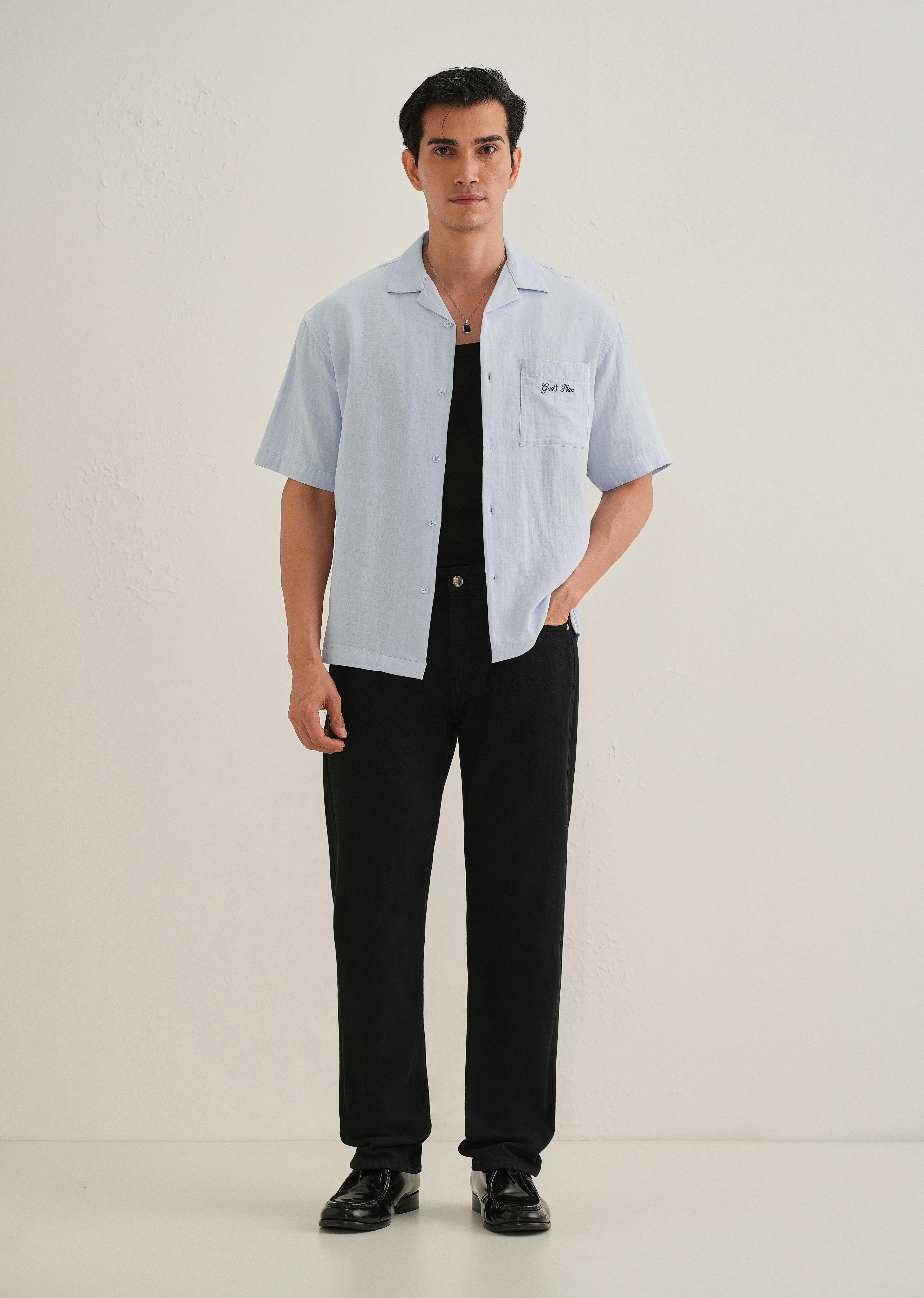 Light Blue Embroidered Double Cloth Cotton Shirt - Image 7