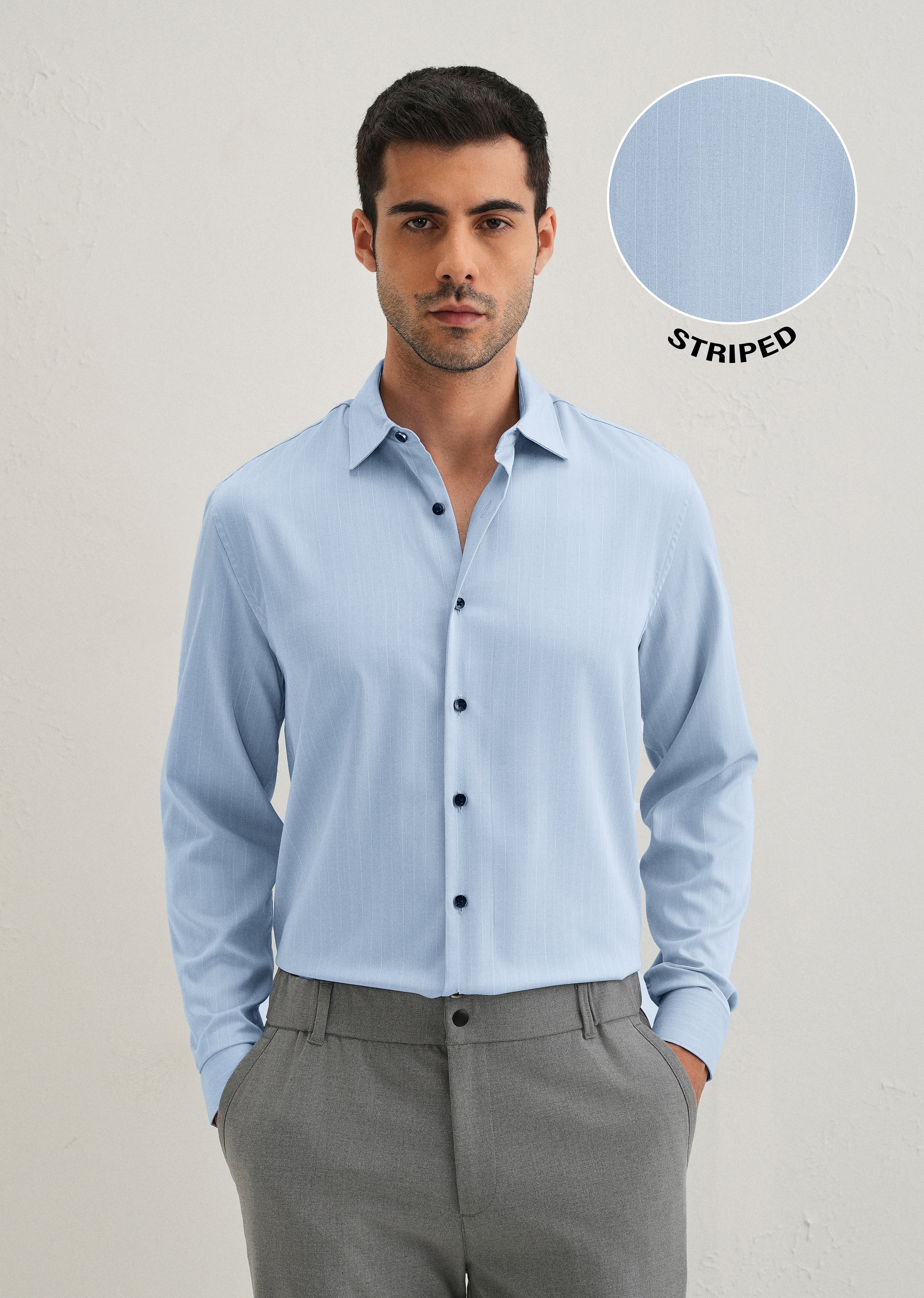 Light Blue Pin Striped Wrinkle Free Shirt - Image 3
