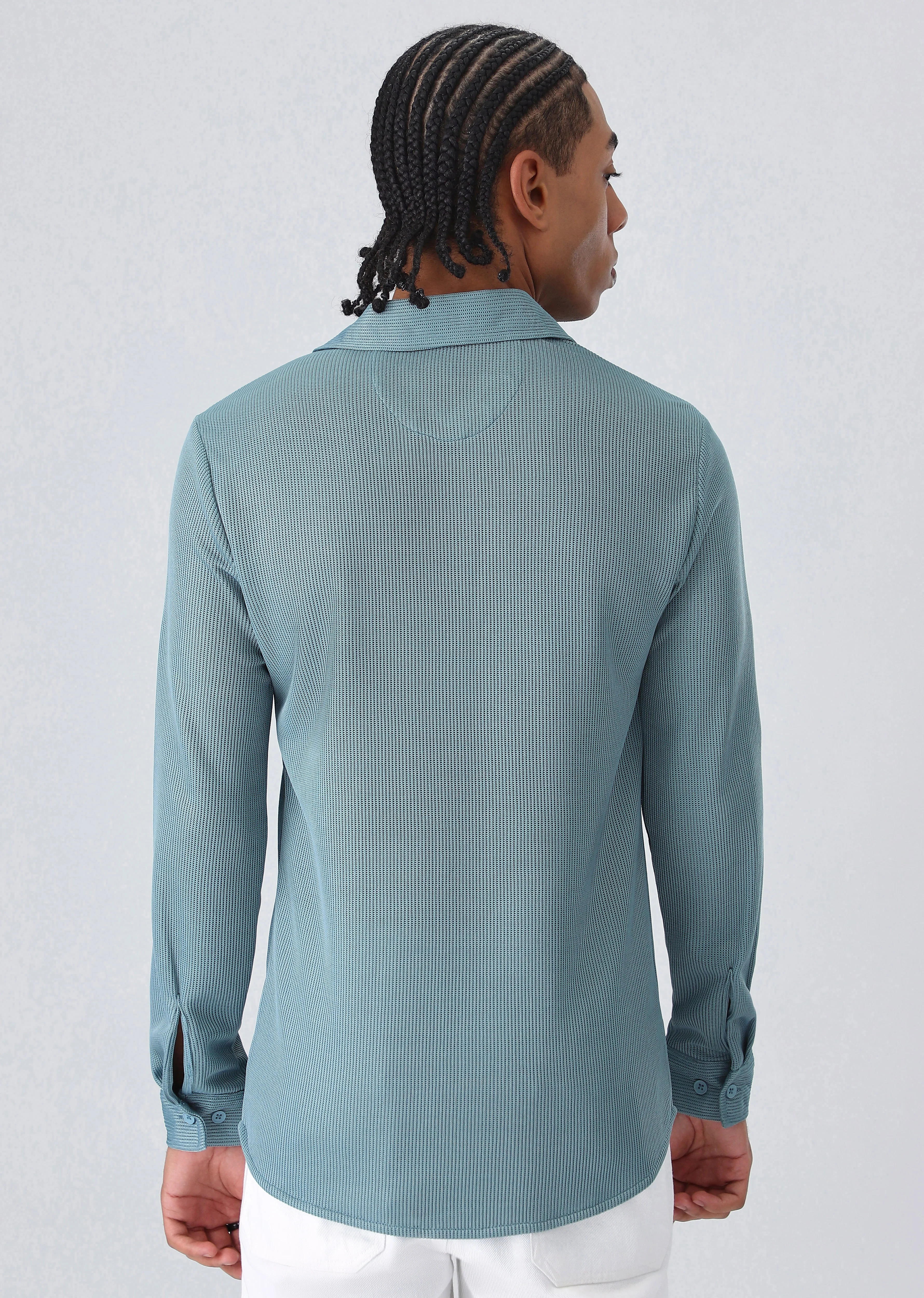 Light Blue Plain Knitted Shirt - Image 2