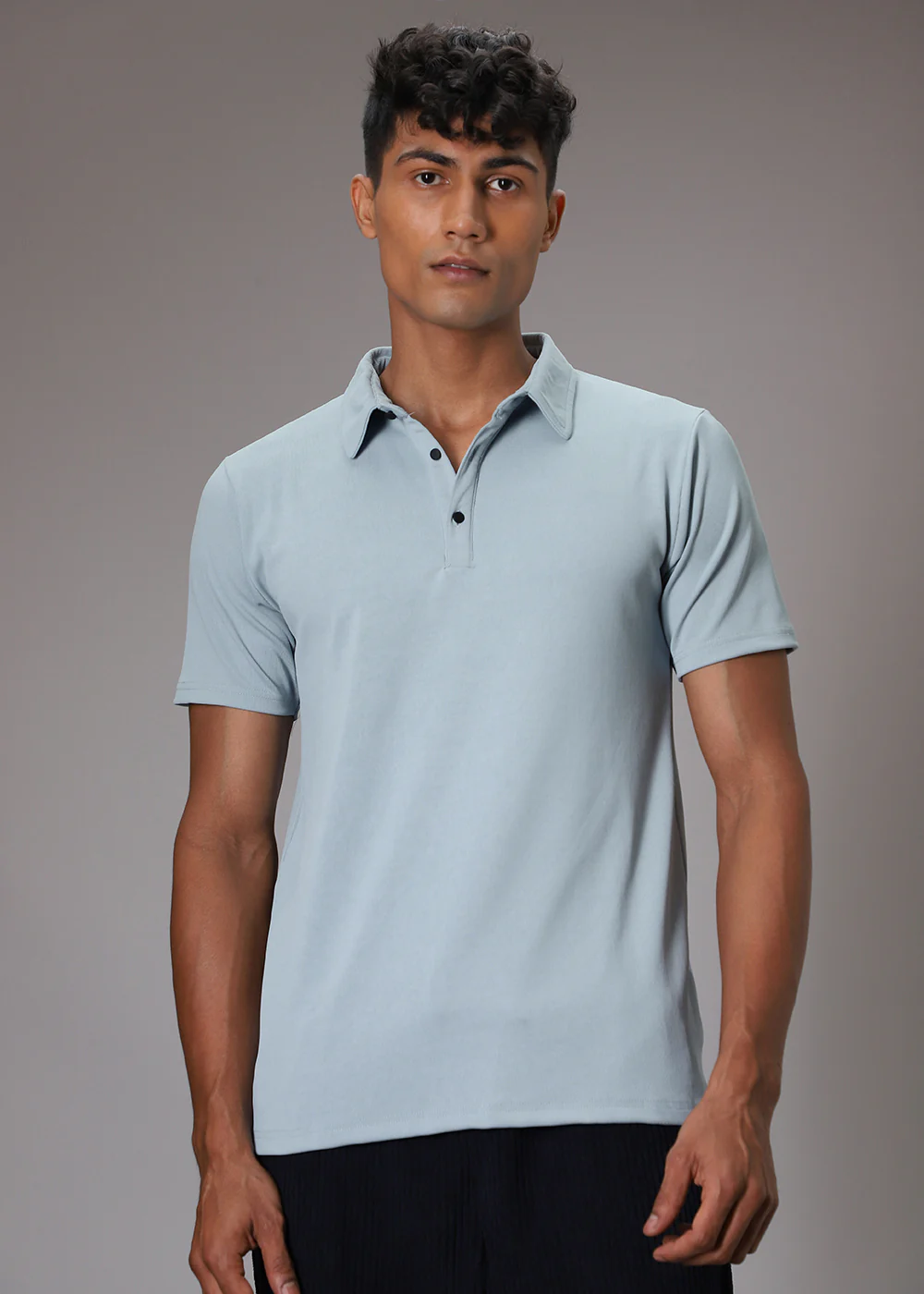Light Blue Plain Ribbed Polo T-shirt - Image 4