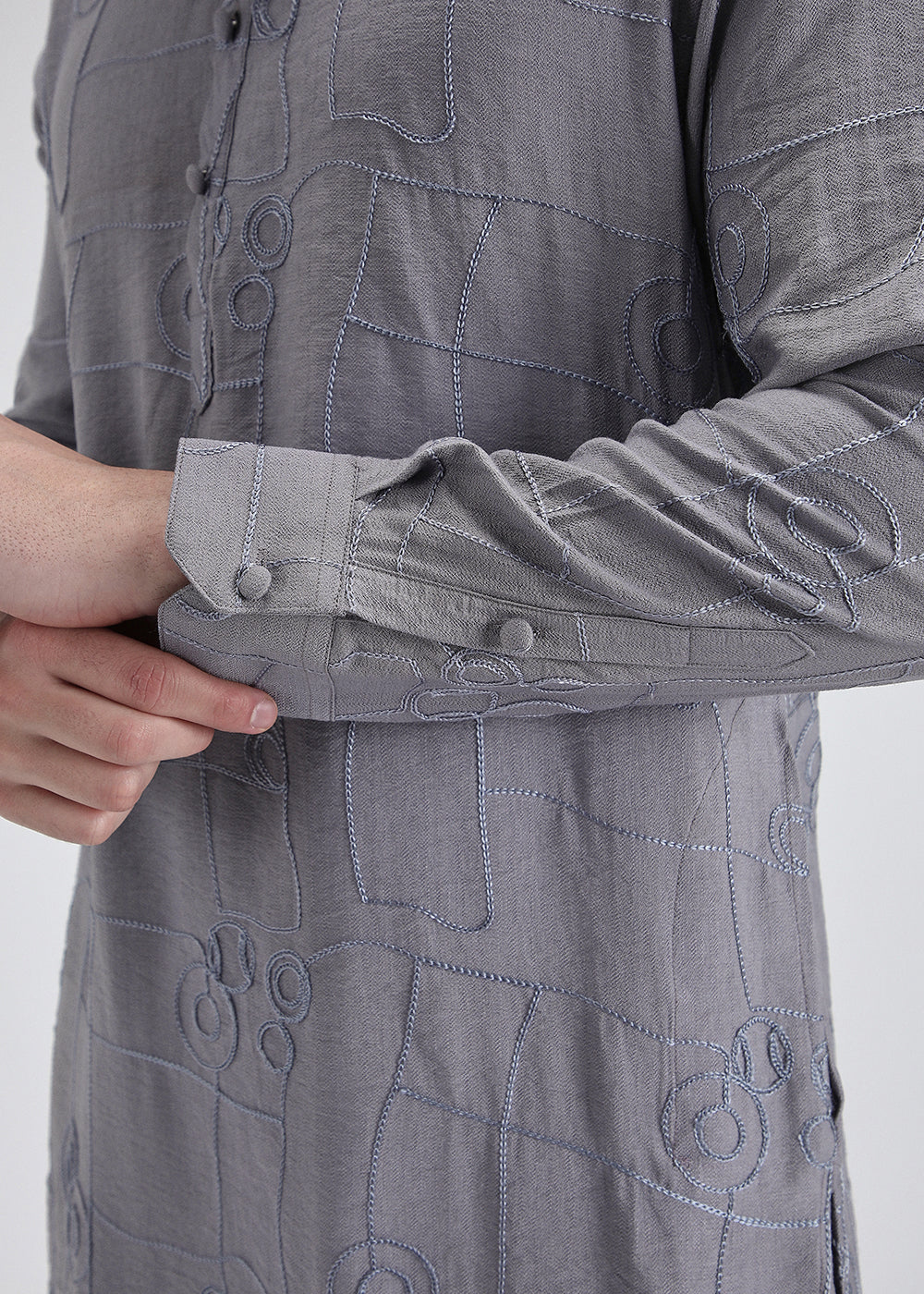 Light Blue Self Thread Embroidered Kurta - Image 2
