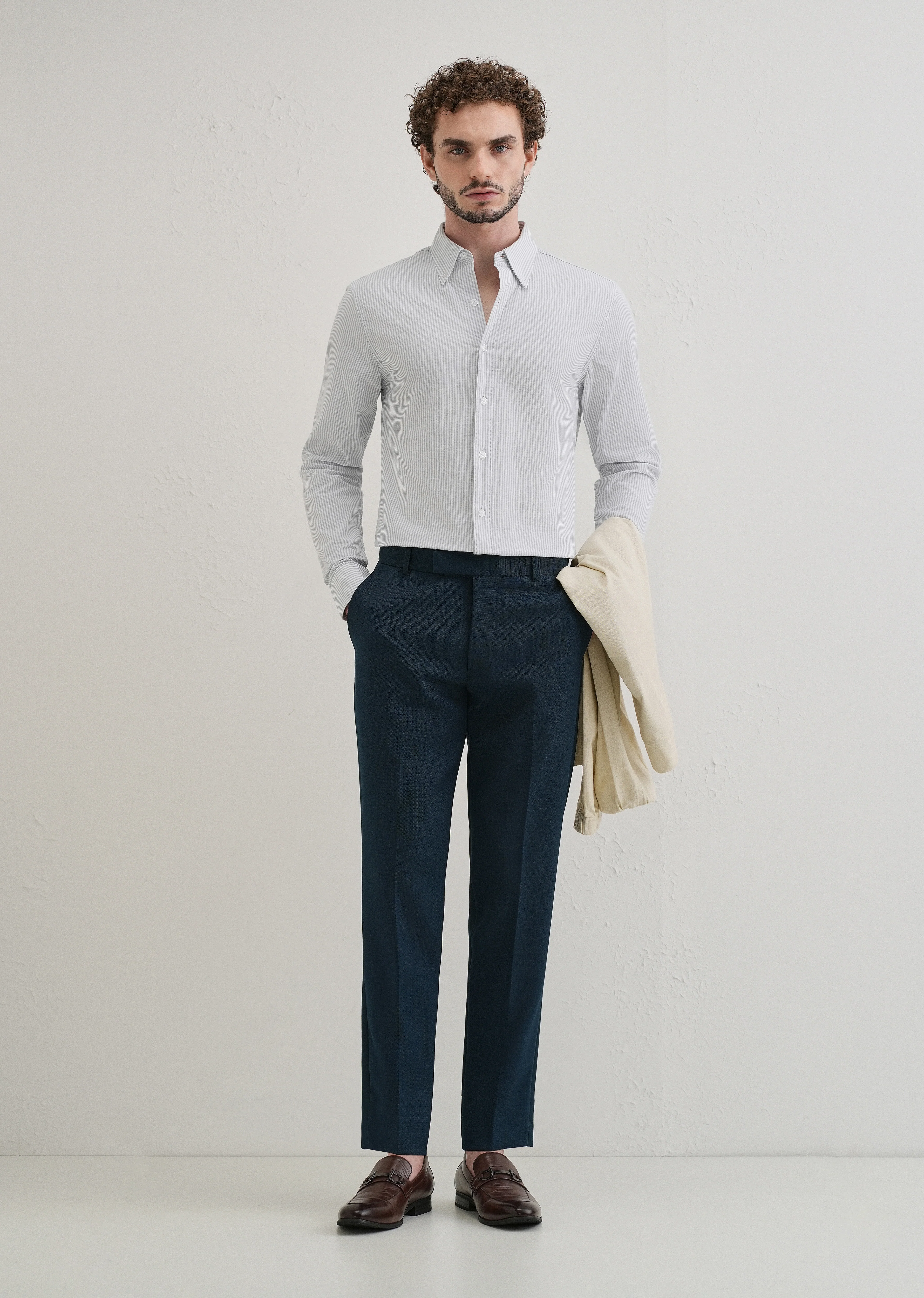 Light Blue Striped Cotton Linen Shirt - Image 6