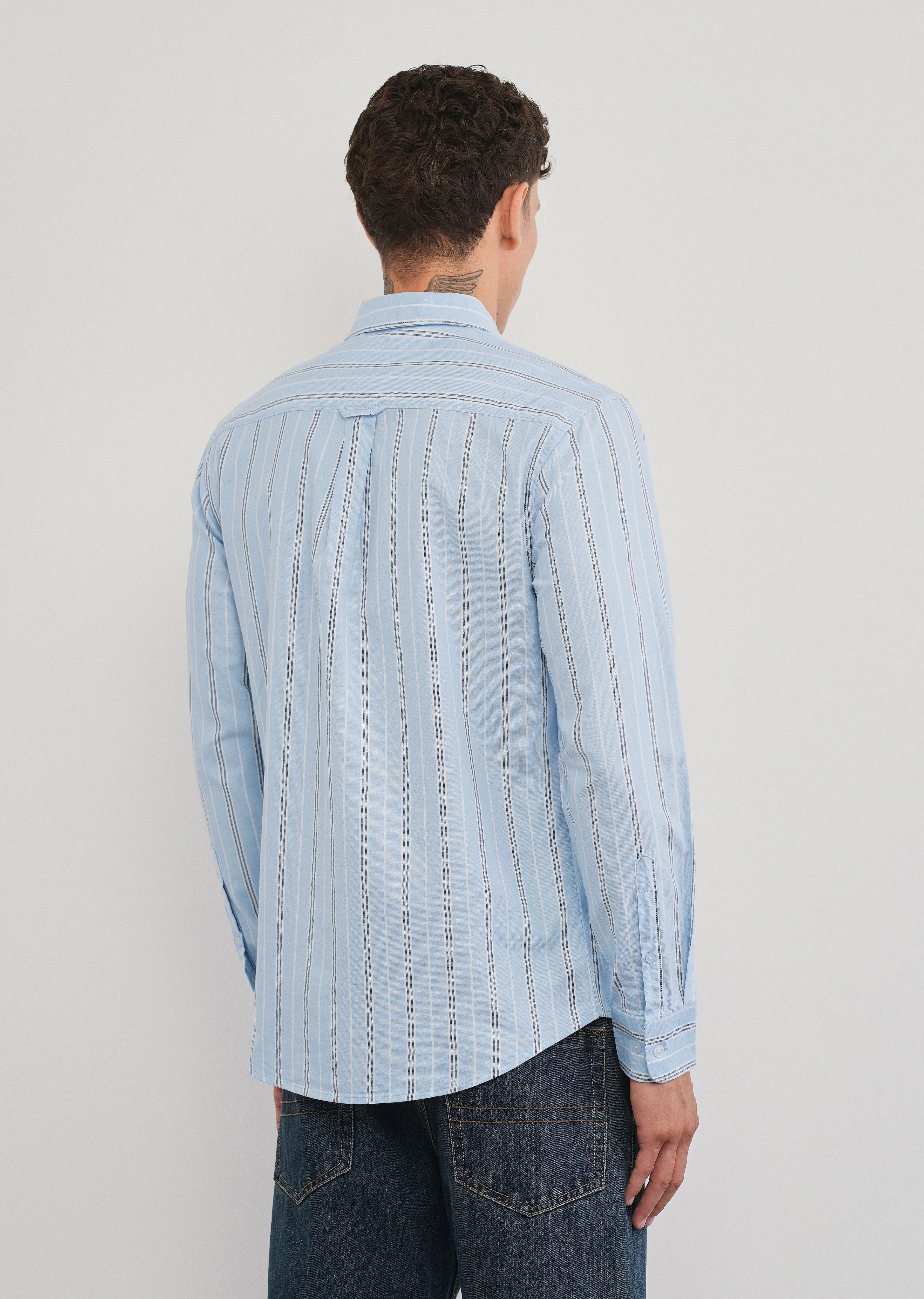 Light Blue Vertical Striped Cotton Shirt - Image 2