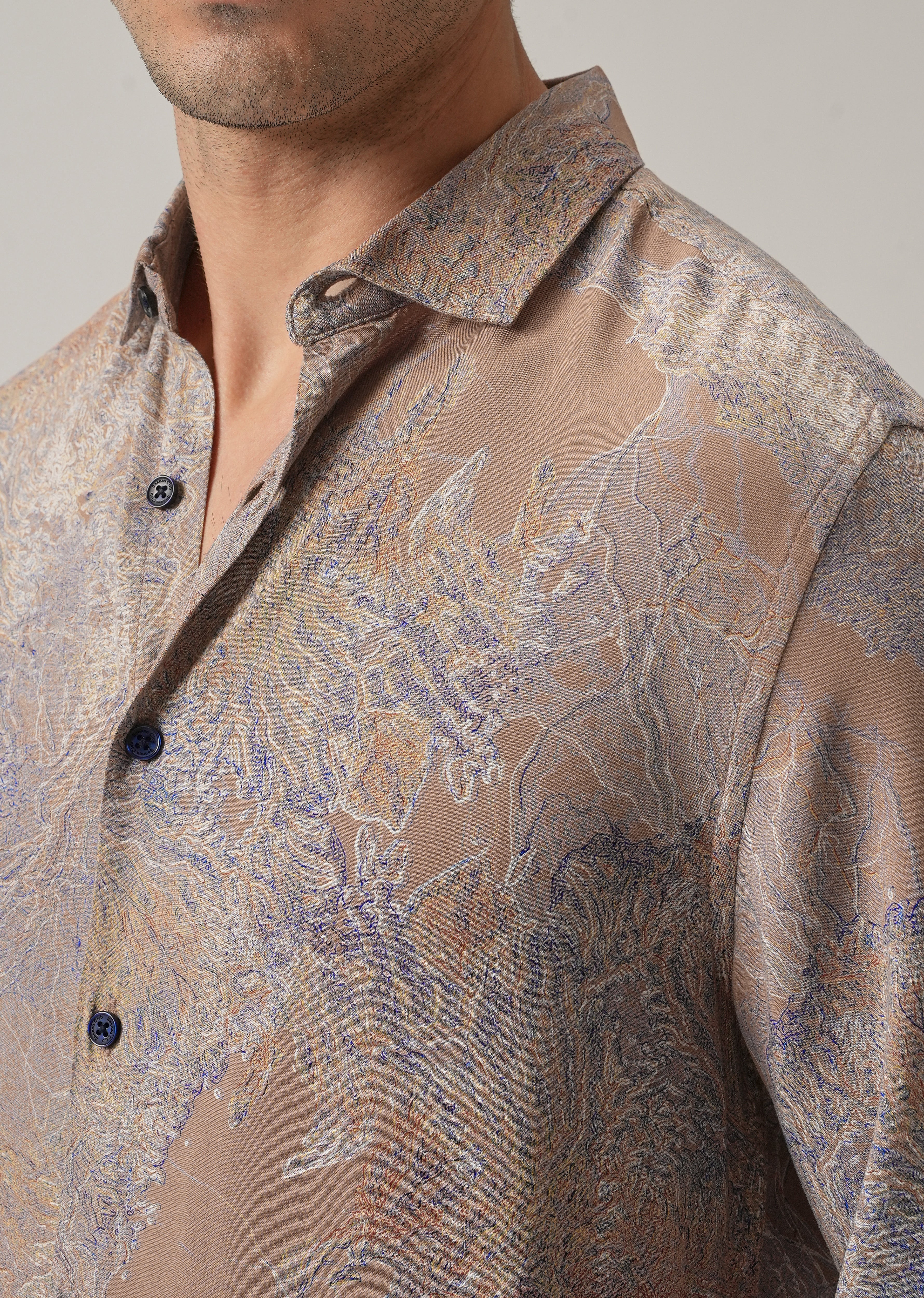 Light Brown Intricate Print Feather Shirt - Image 5