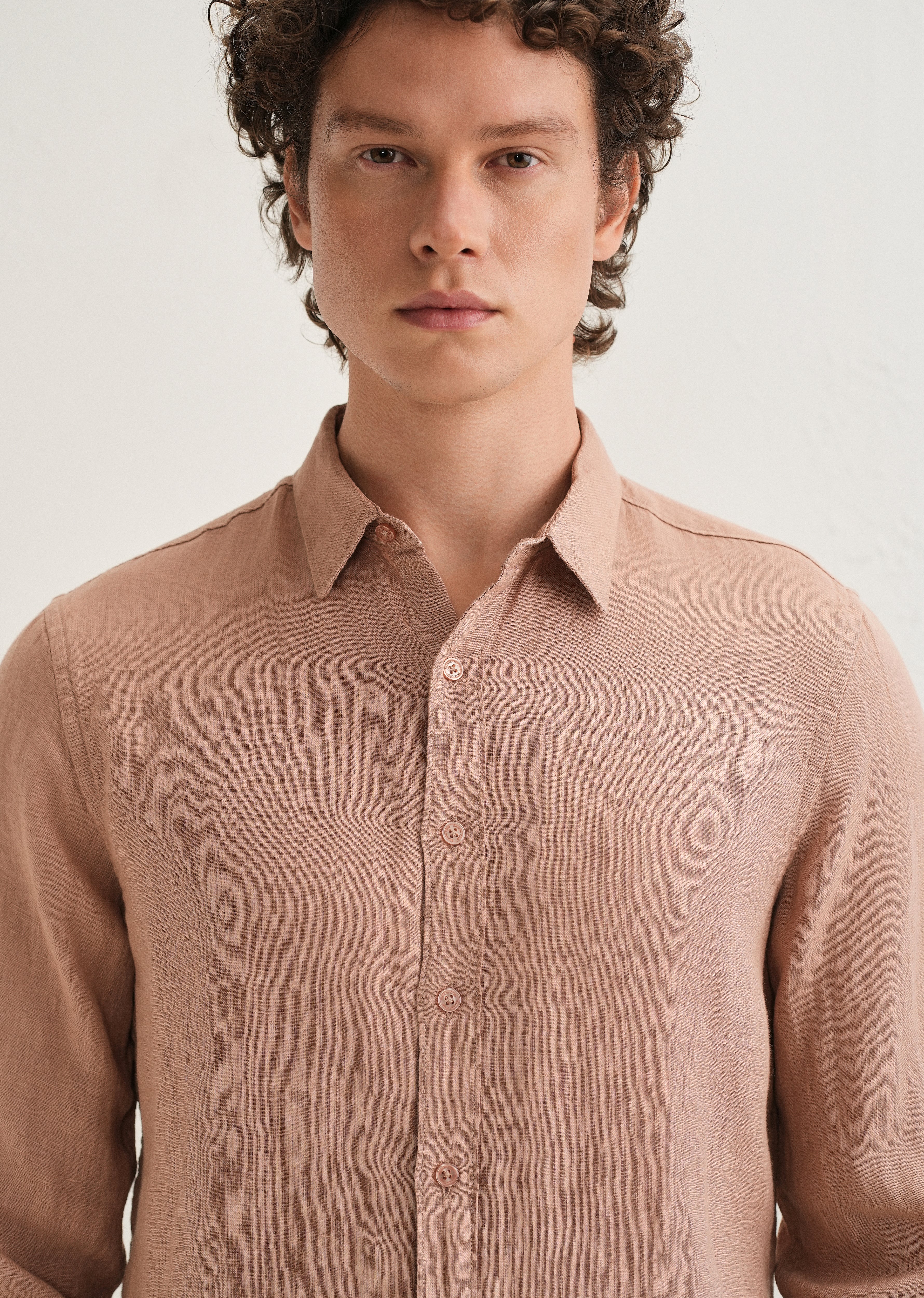 Light Brown Pure Linen Shirt - Image 2