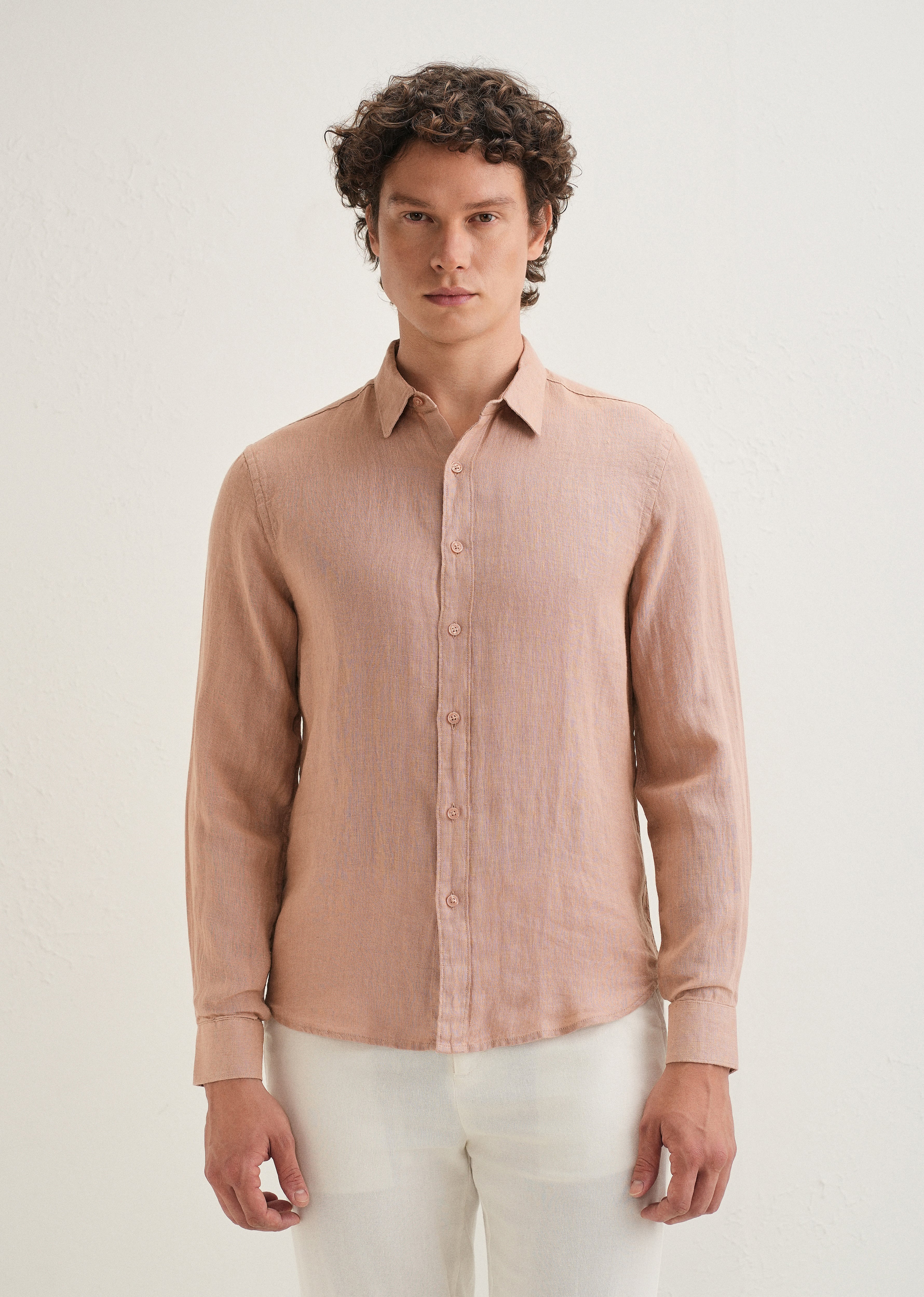 Light Brown Pure Linen Shirt - Image 3