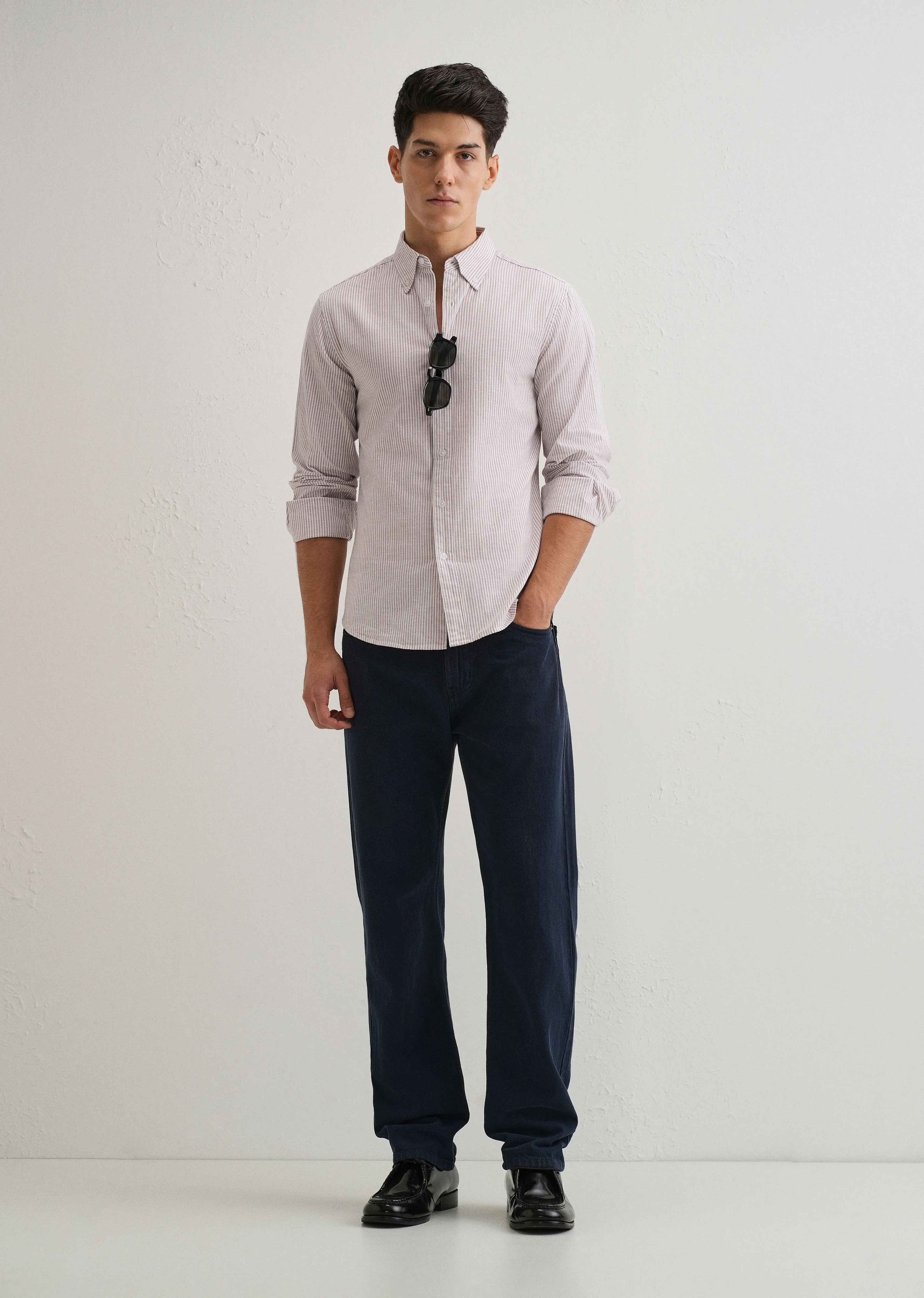 Light Brown Striped Cotton Linen Shirt - Image 6