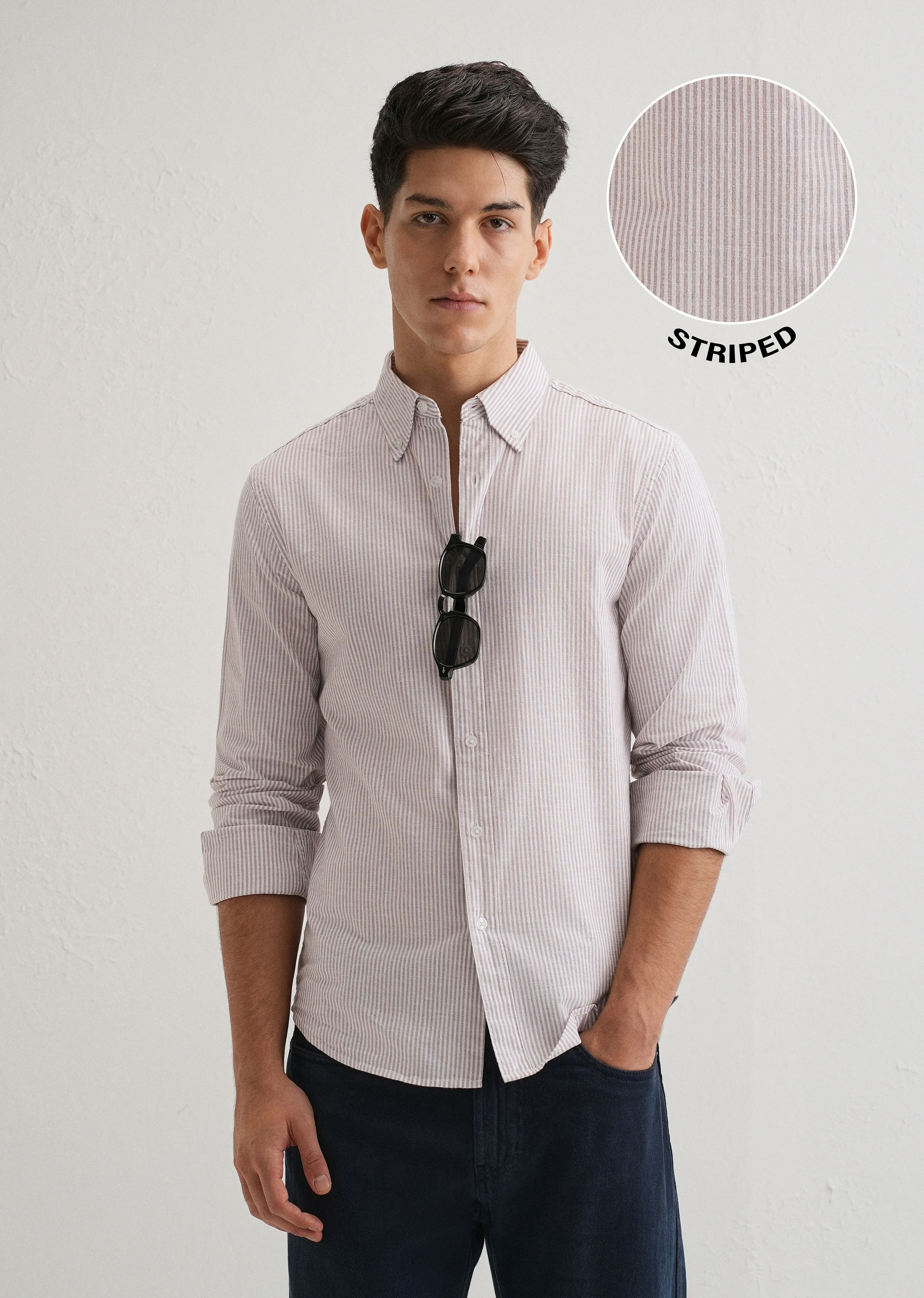 Light Brown Striped Cotton Linen Shirt - Image 7