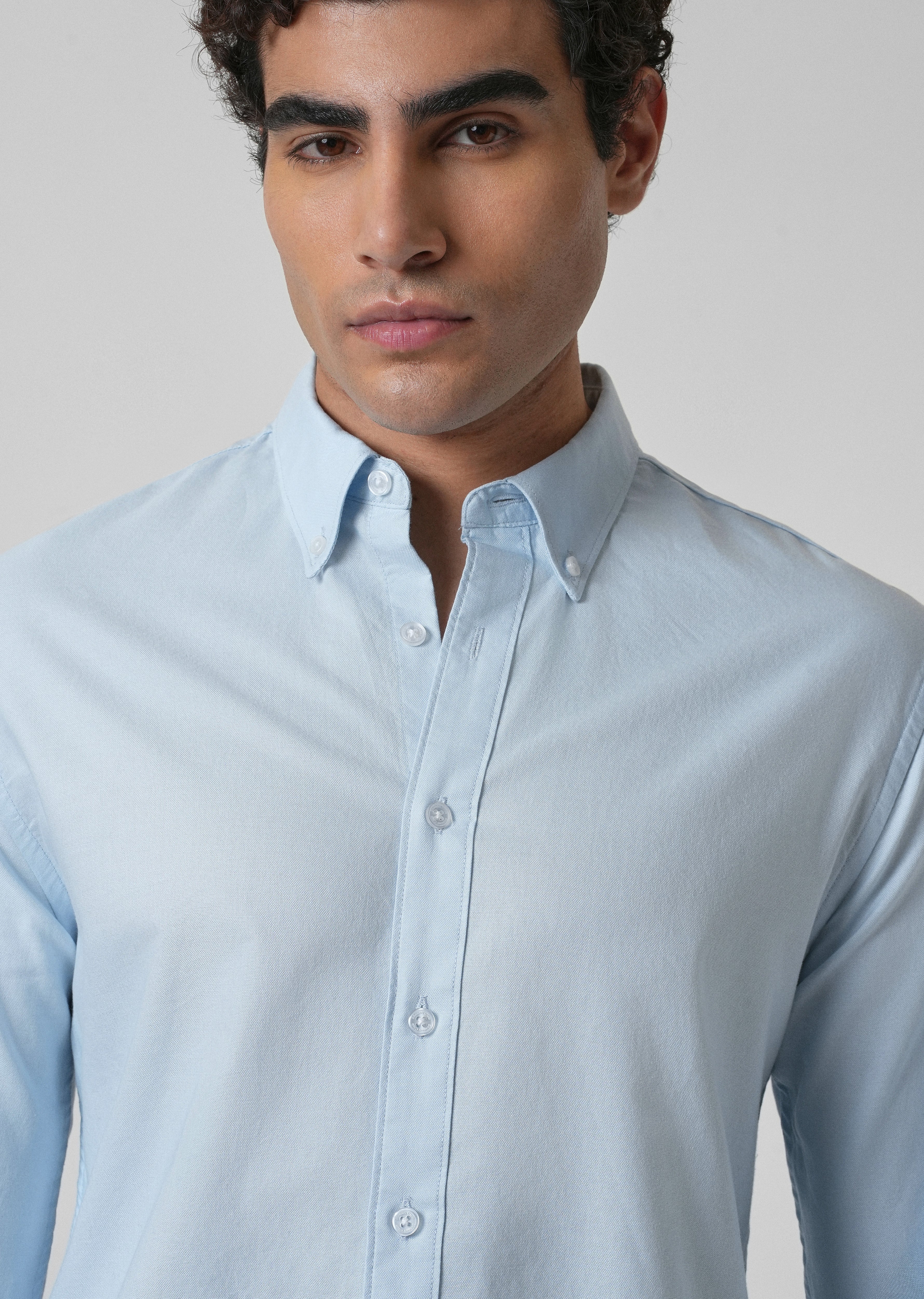 Light Cobalt Blue Plain Oxford Shirt - Image 5