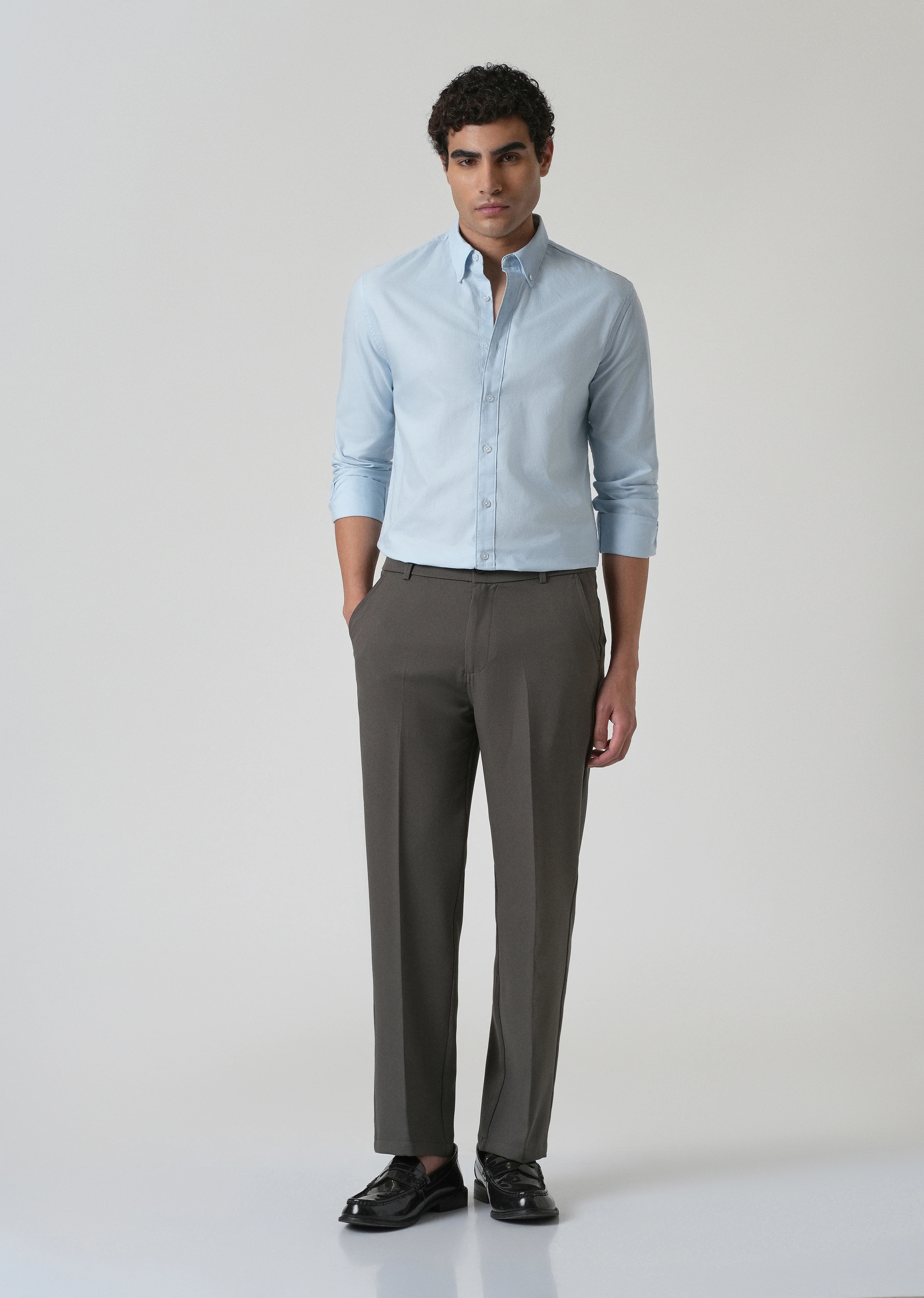 Light Cobalt Blue Plain Oxford Shirt - Image 6