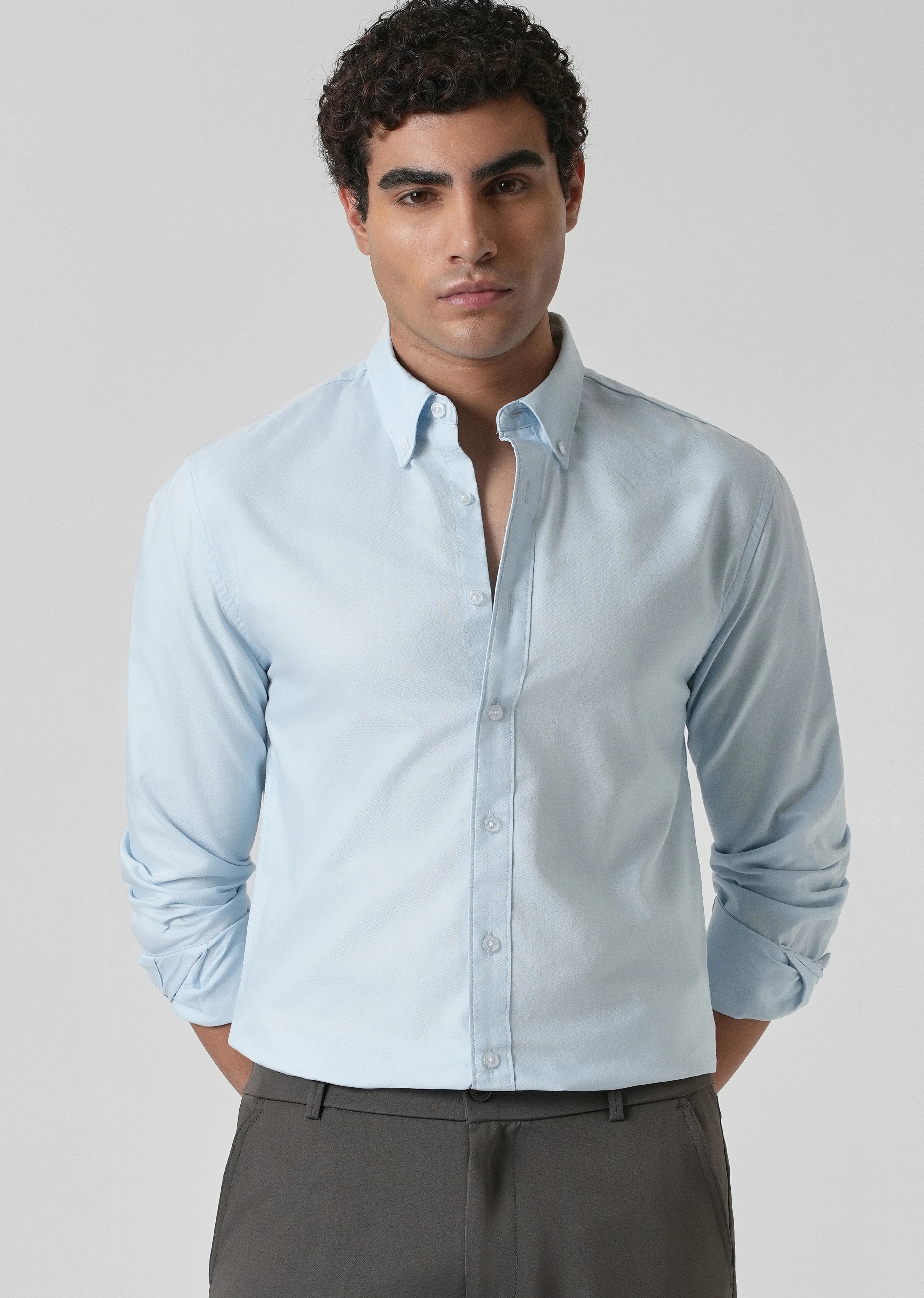 Light Cobalt Blue Plain Oxford Shirt - Image 7