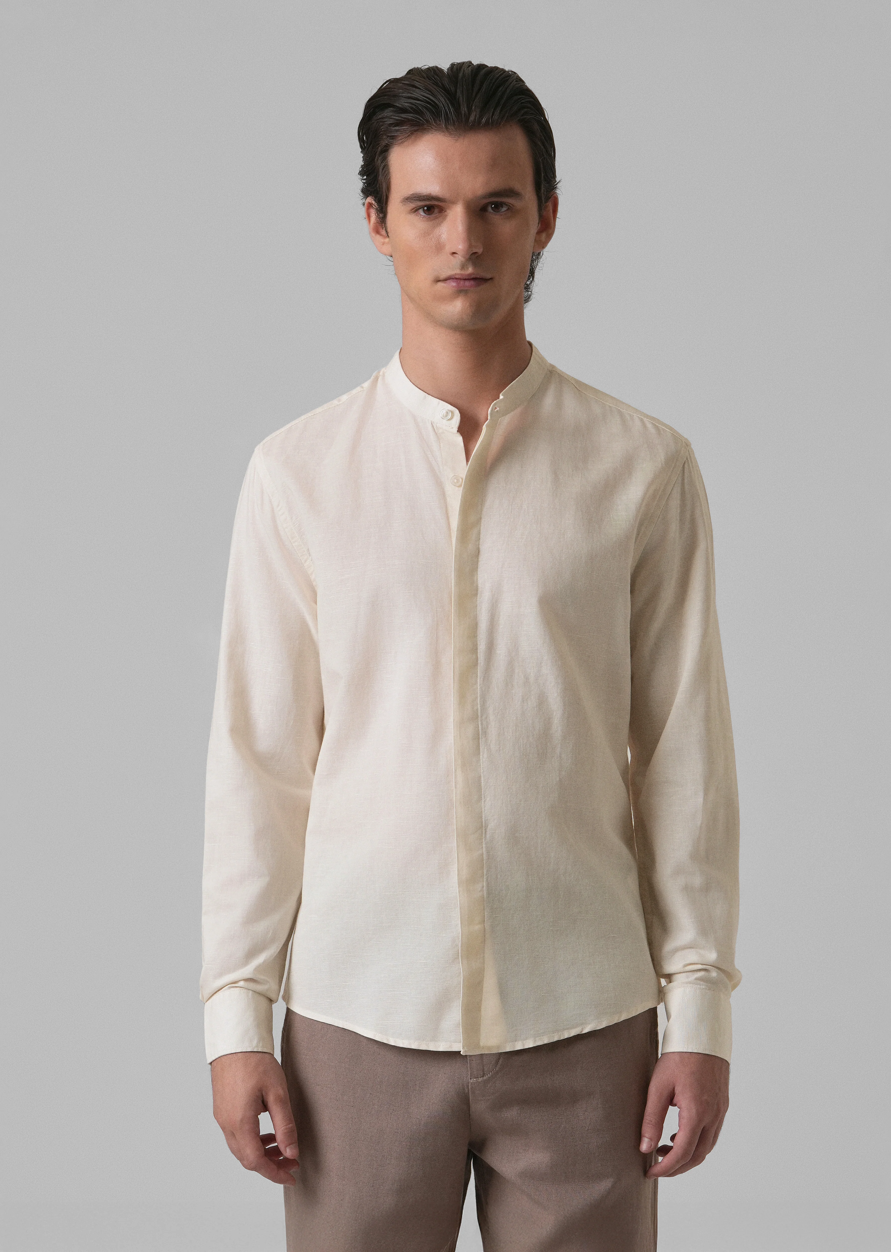 Light Cream Cotton Linen Shirt - Image 3