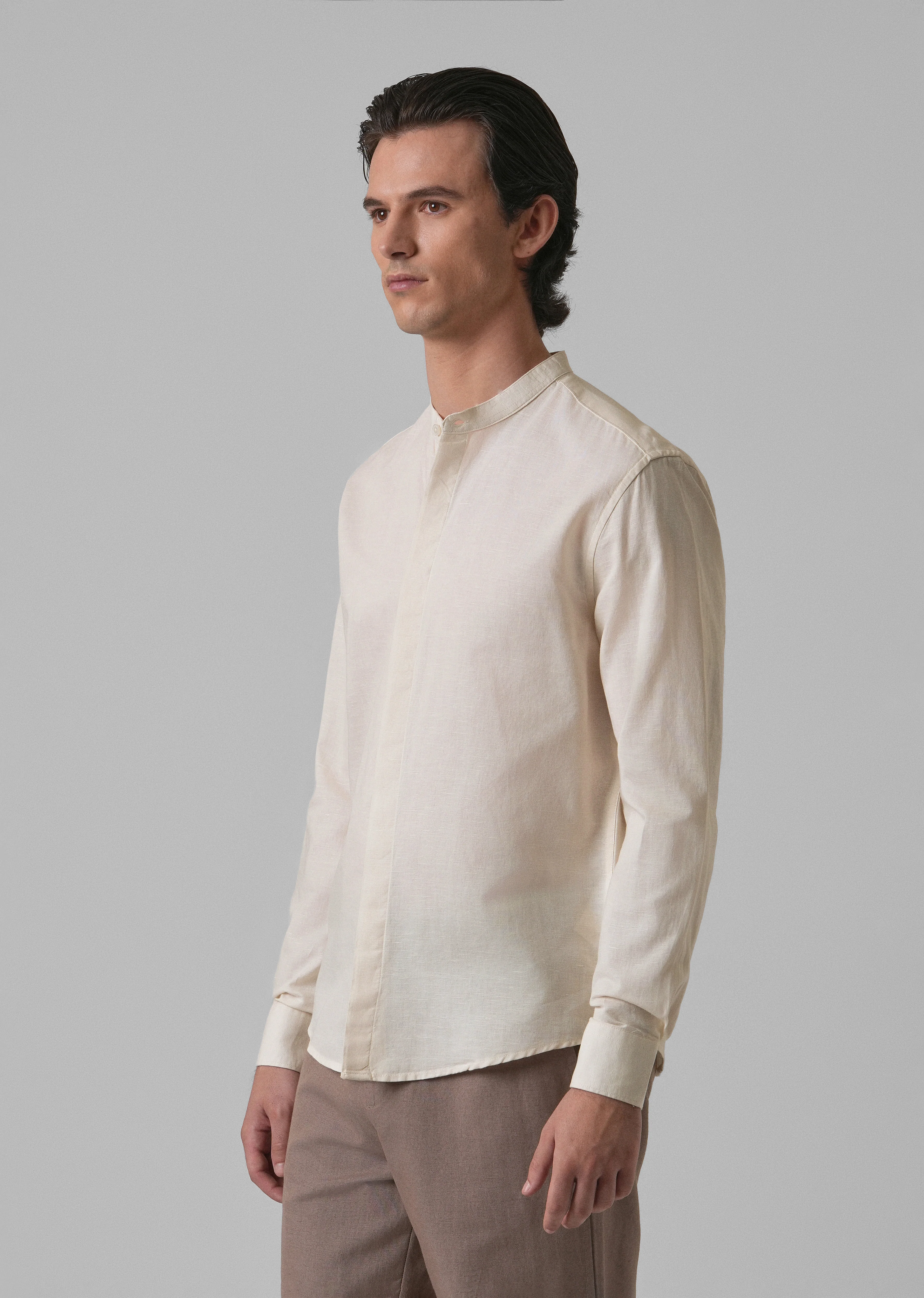 Light Cream Cotton Linen Shirt - Image 4