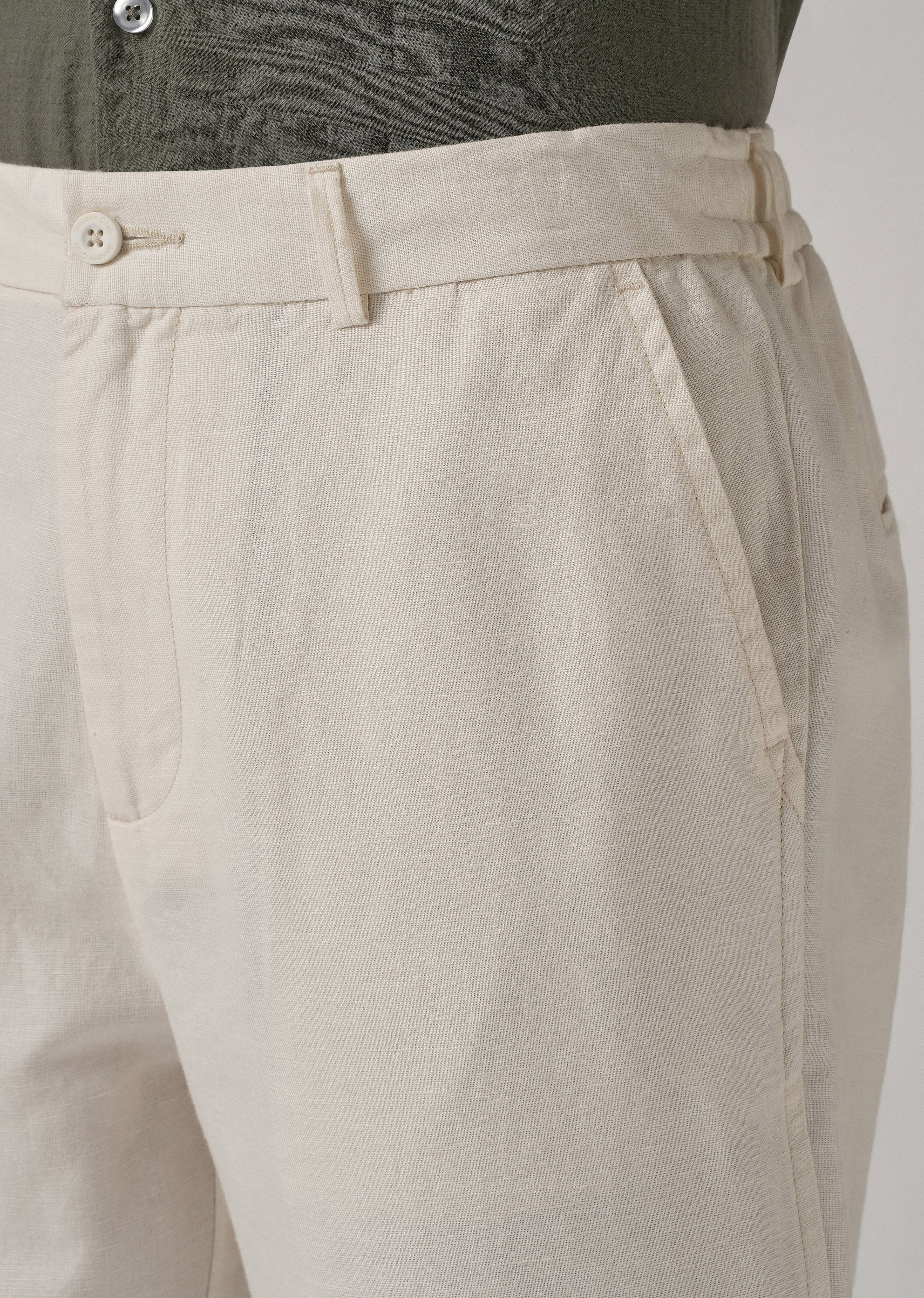 Light Cream Linen Relaxed Fit Trouser - Image 5
