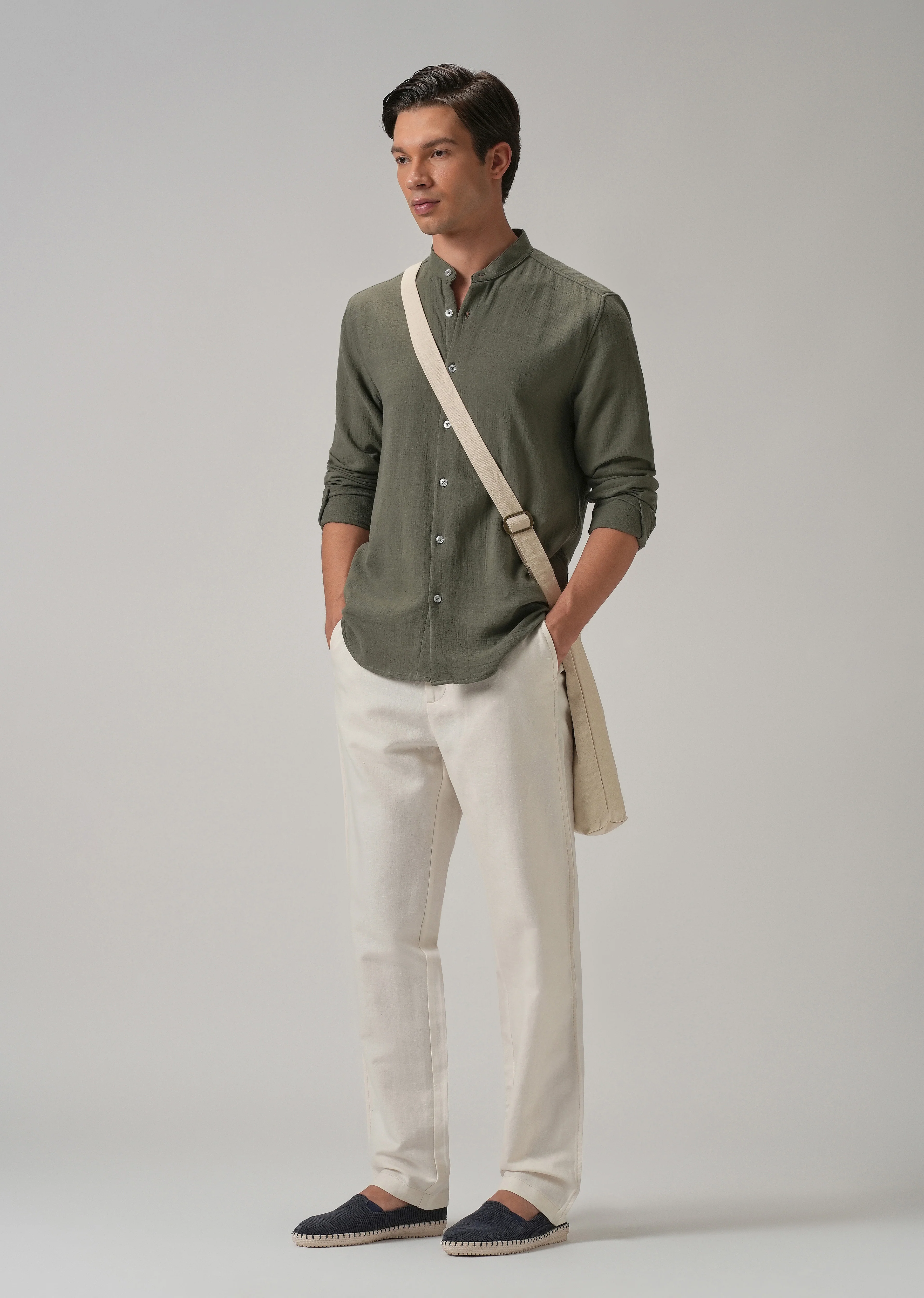 Light Cream Linen Relaxed Fit Trouser - Image 6