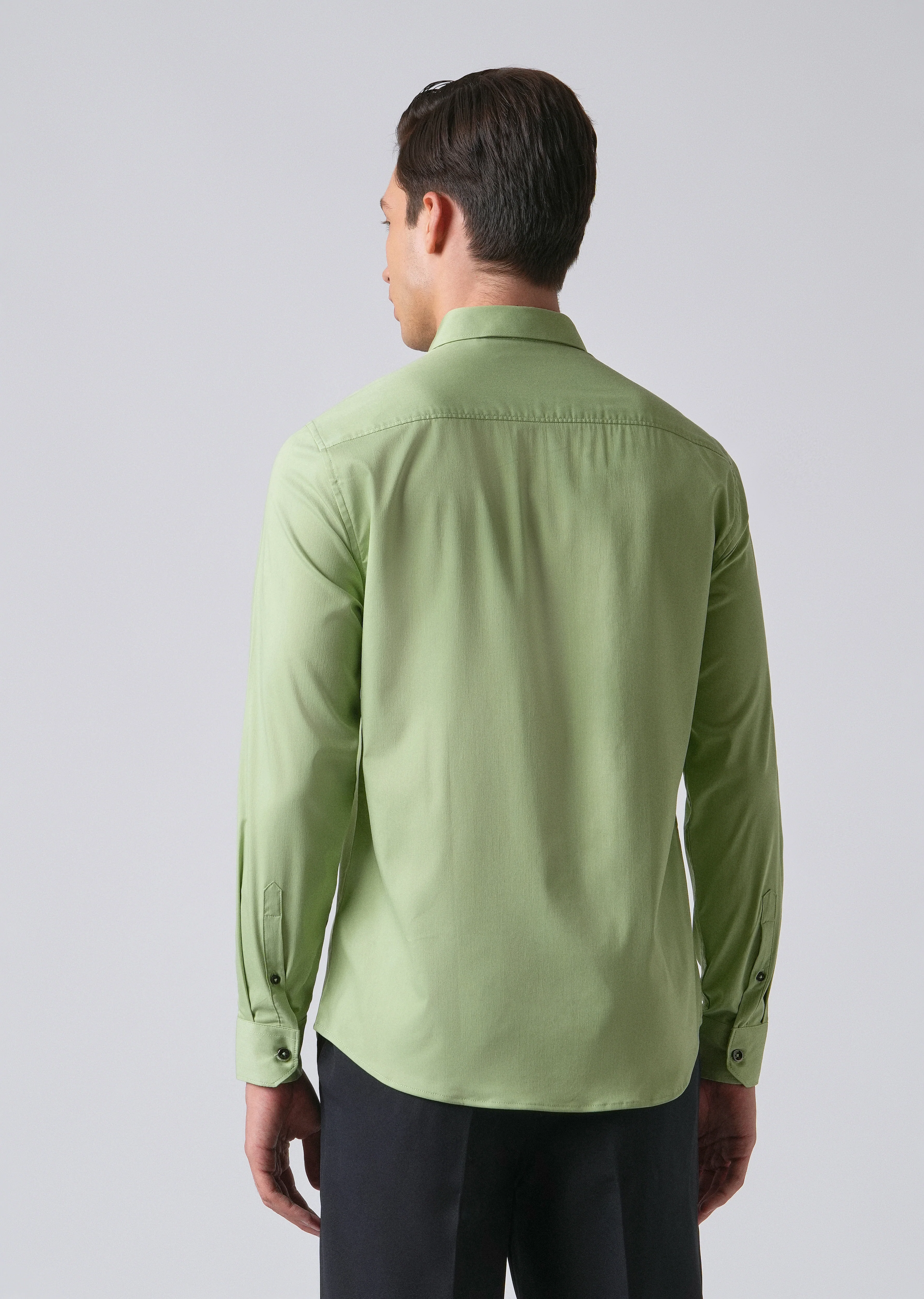 Light Green Cotton Stretch Plain Shirt - Image 2