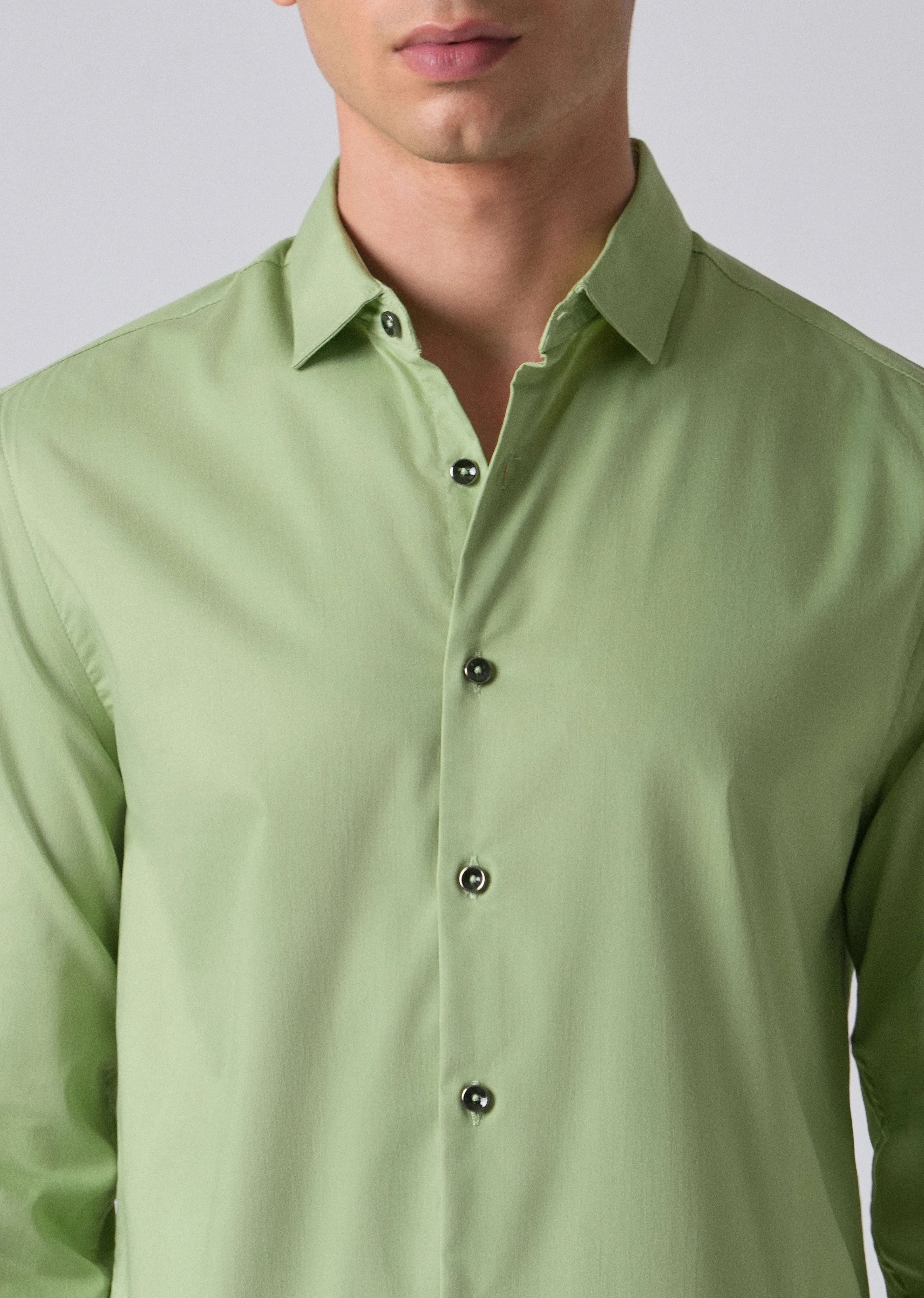 Light Green Cotton Stretch Plain Shirt - Image 5