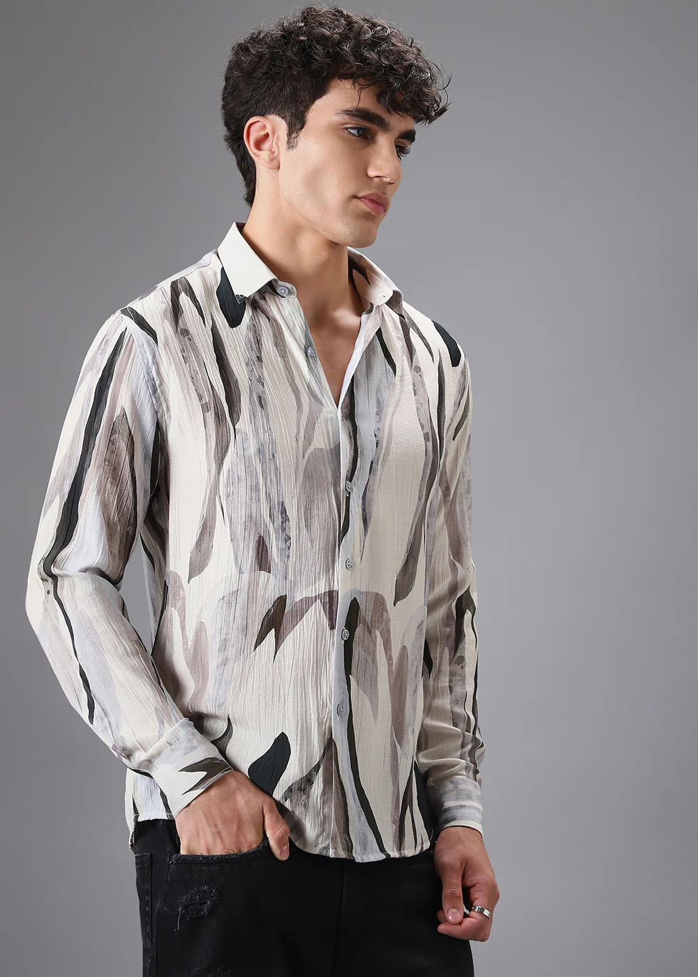Light Green Leaf Crushed Printed Shirt - Image 5