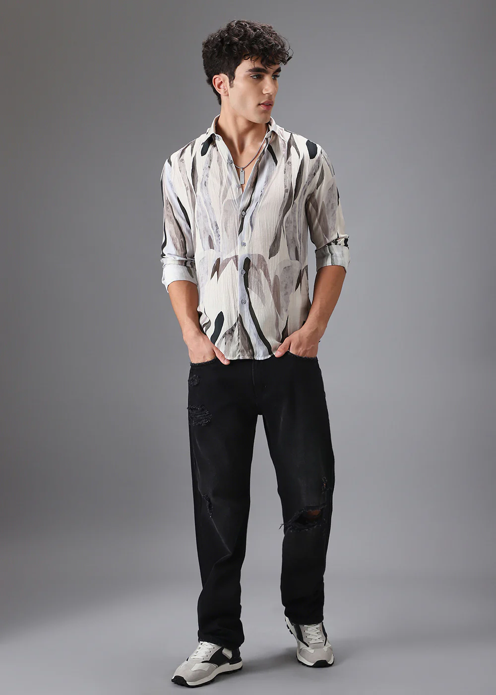 Light Green Leaf Crushed Printed Shirt - Image 6