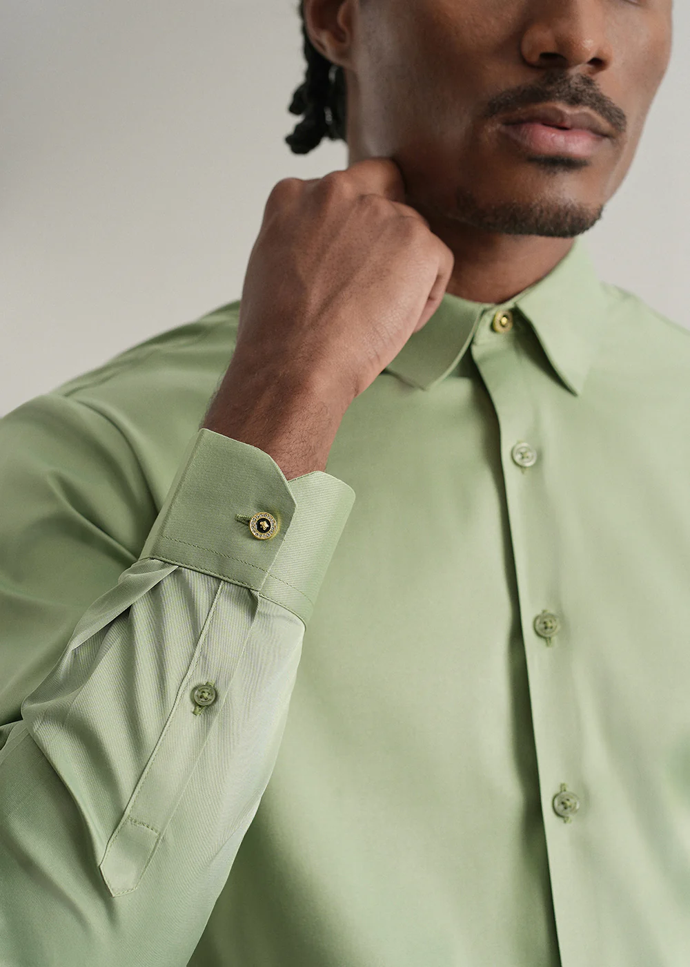 Light Green Plain Stitchless Placket Shirt - Image 2