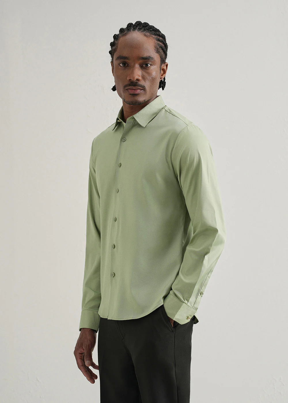 Light Green Plain Stitchless Placket Shirt - Image 5