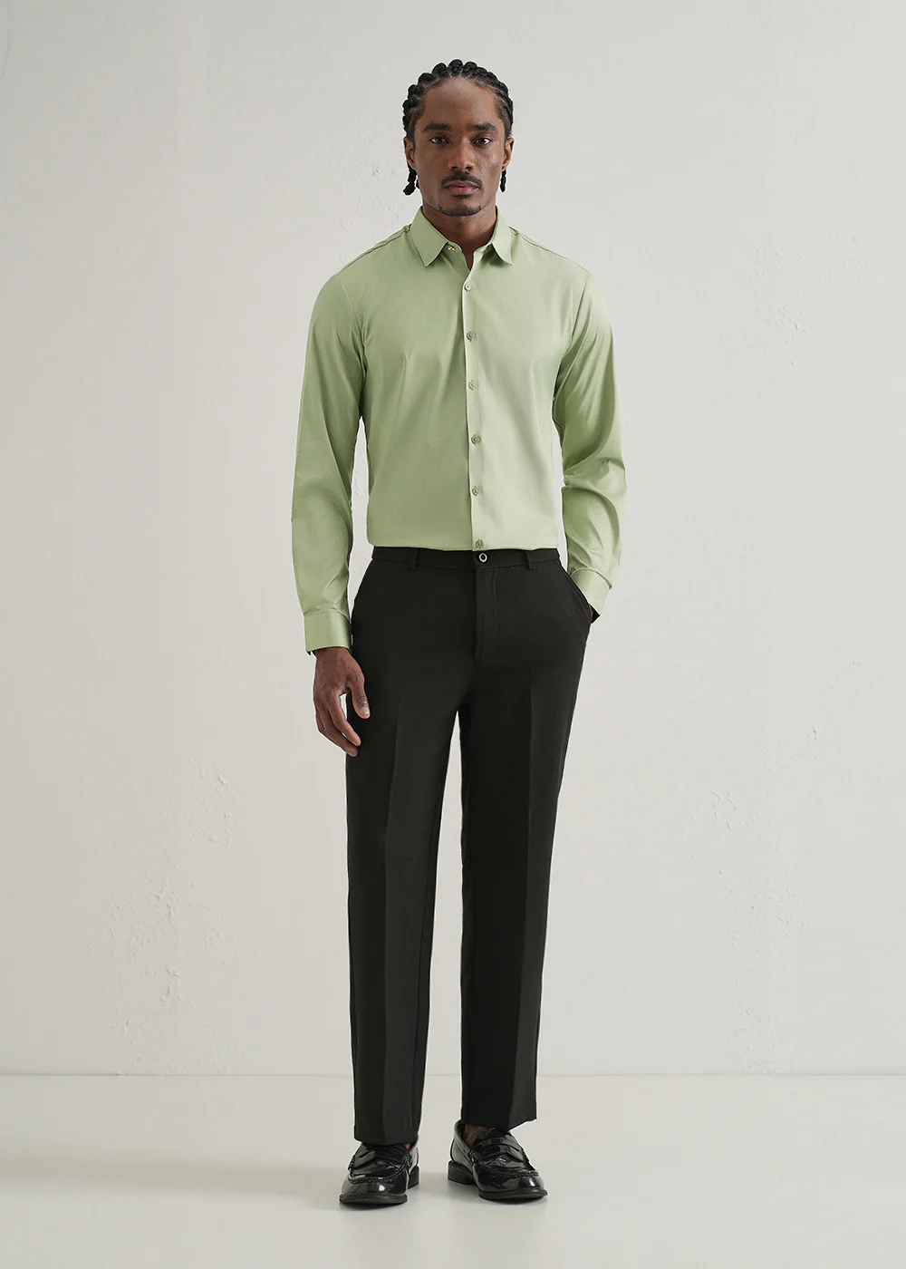 Light Green Plain Stitchless Placket Shirt - Image 6
