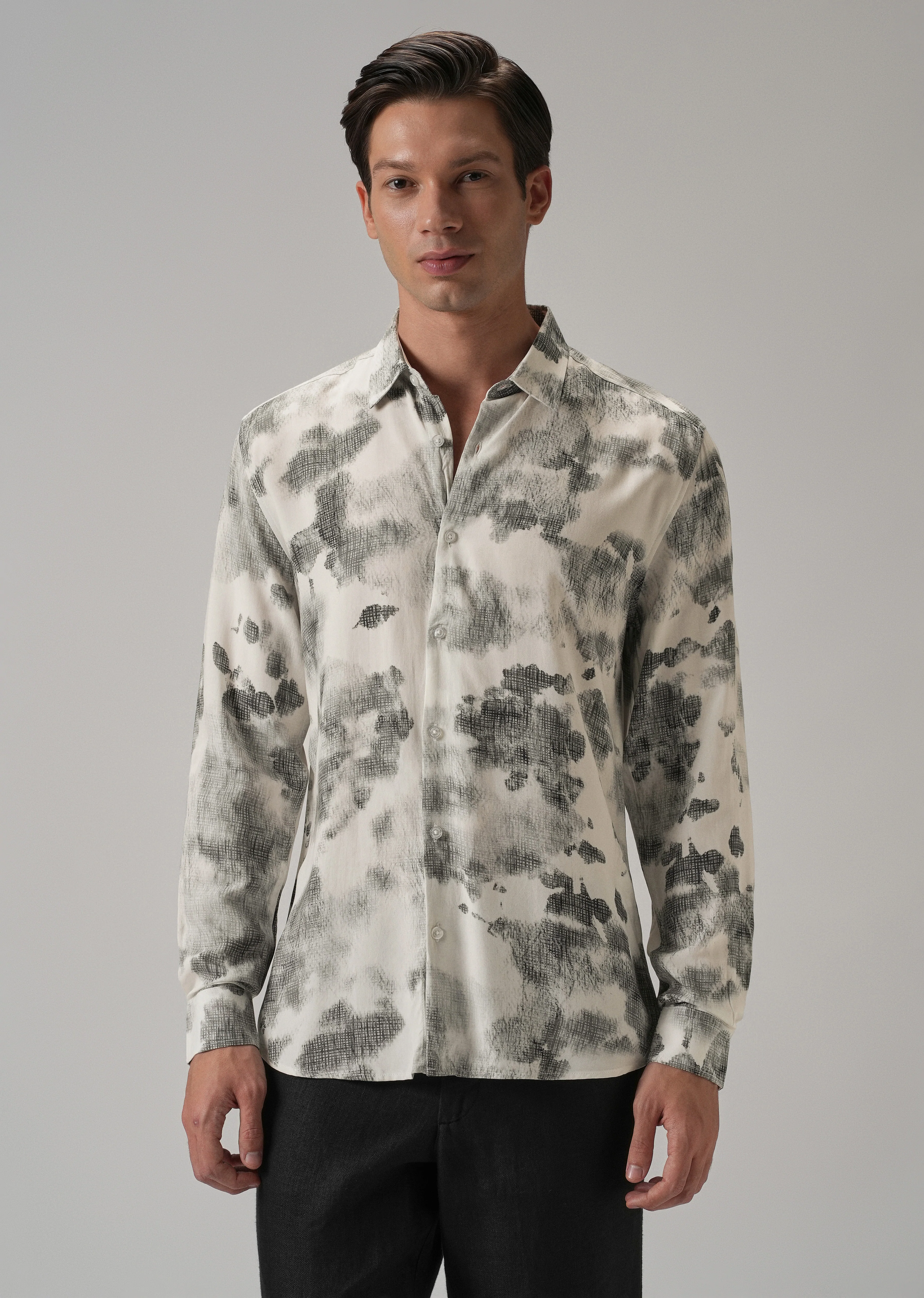 Light Grey Abstract Printed shirt - Image 3