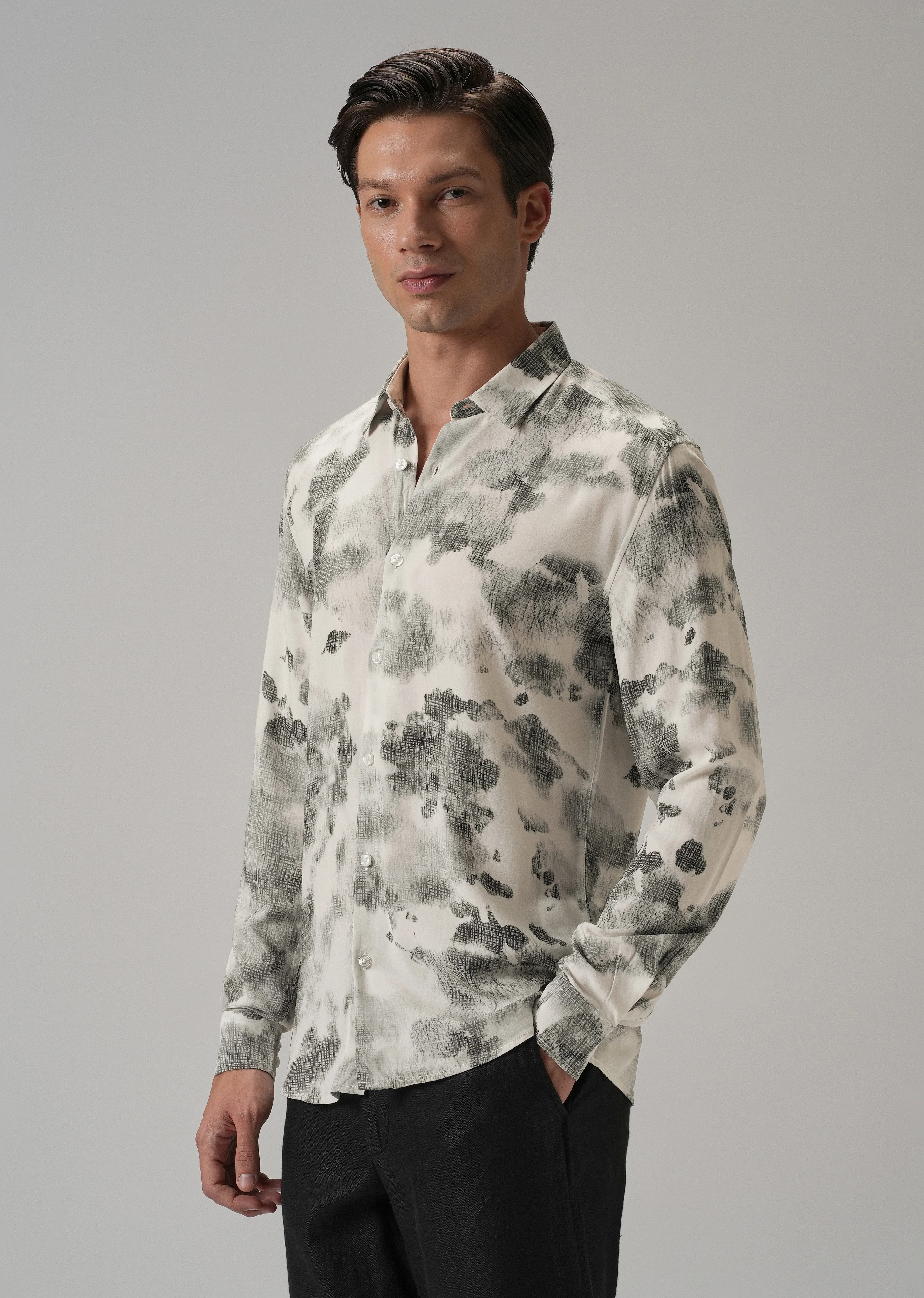 Light Grey Abstract Printed shirt - Image 4