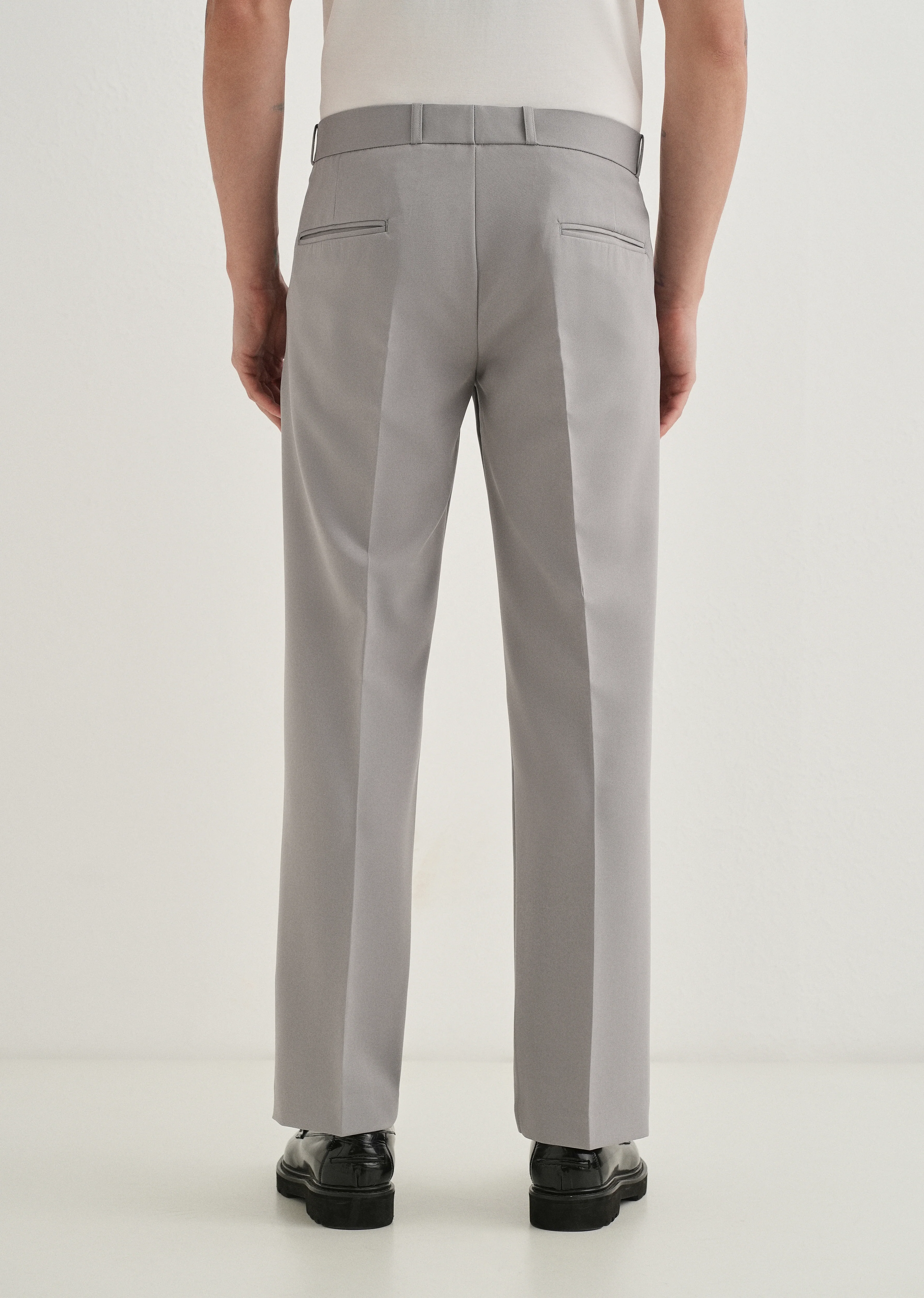 Light Grey Button-Tab Pleat Trouser - Image 2