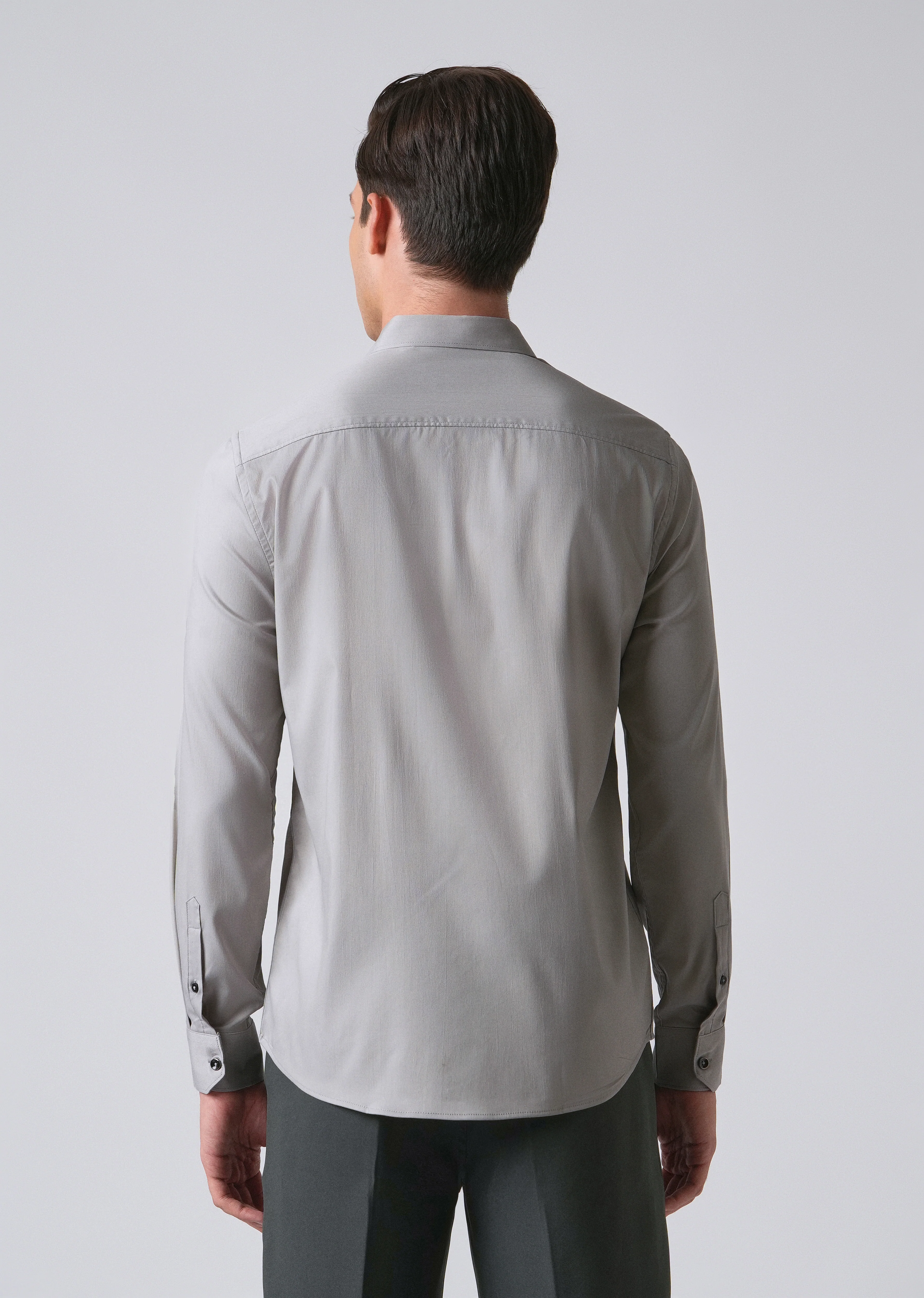 Light Grey Cotton Stretch Plain Shirt - Image 2