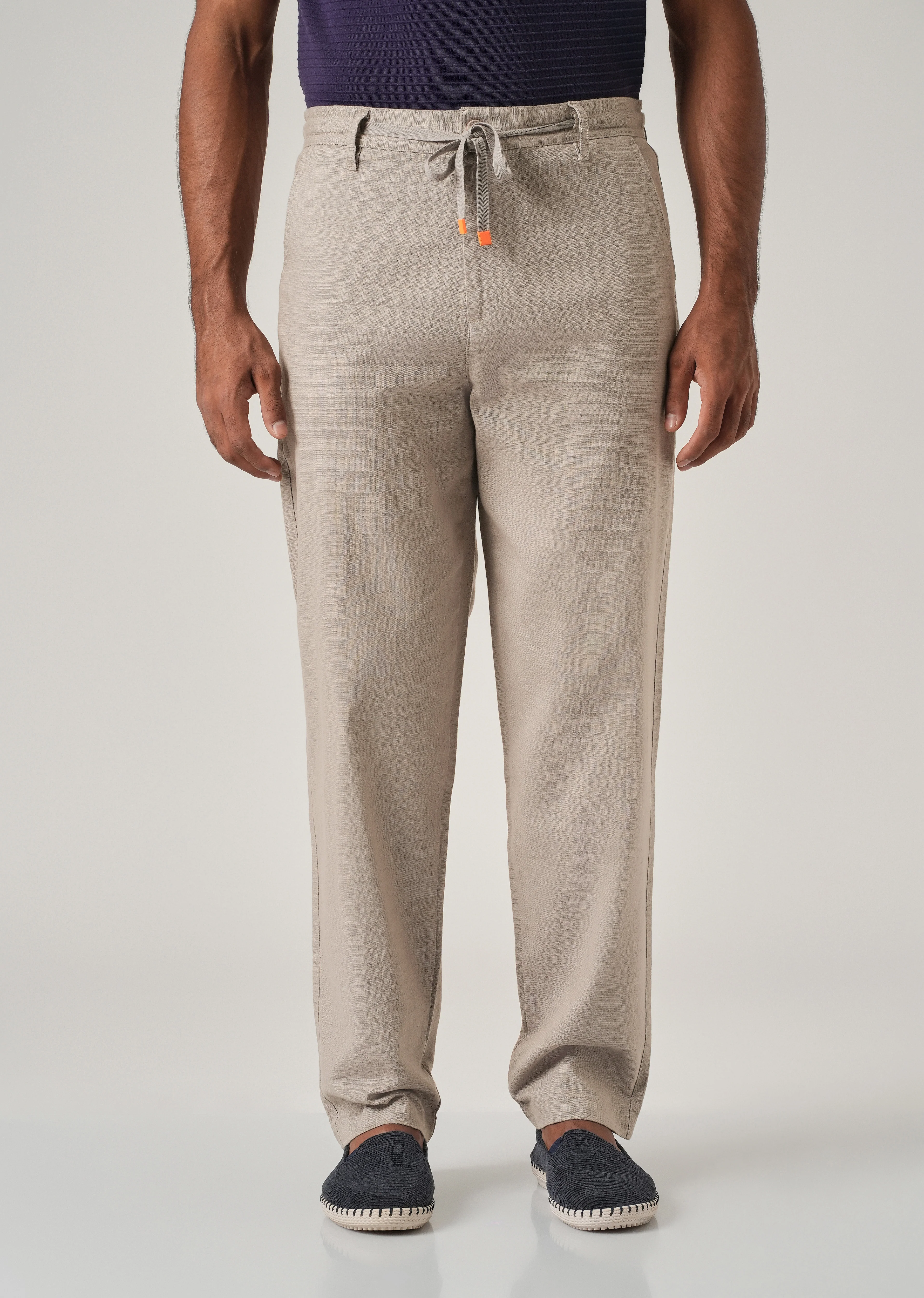 Light Grey Linen-Look Cotton Trousers - Image 3