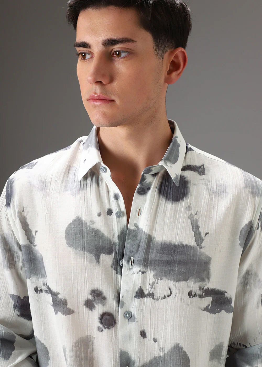 Light Grey Crushed Printed Shirt - Image 2