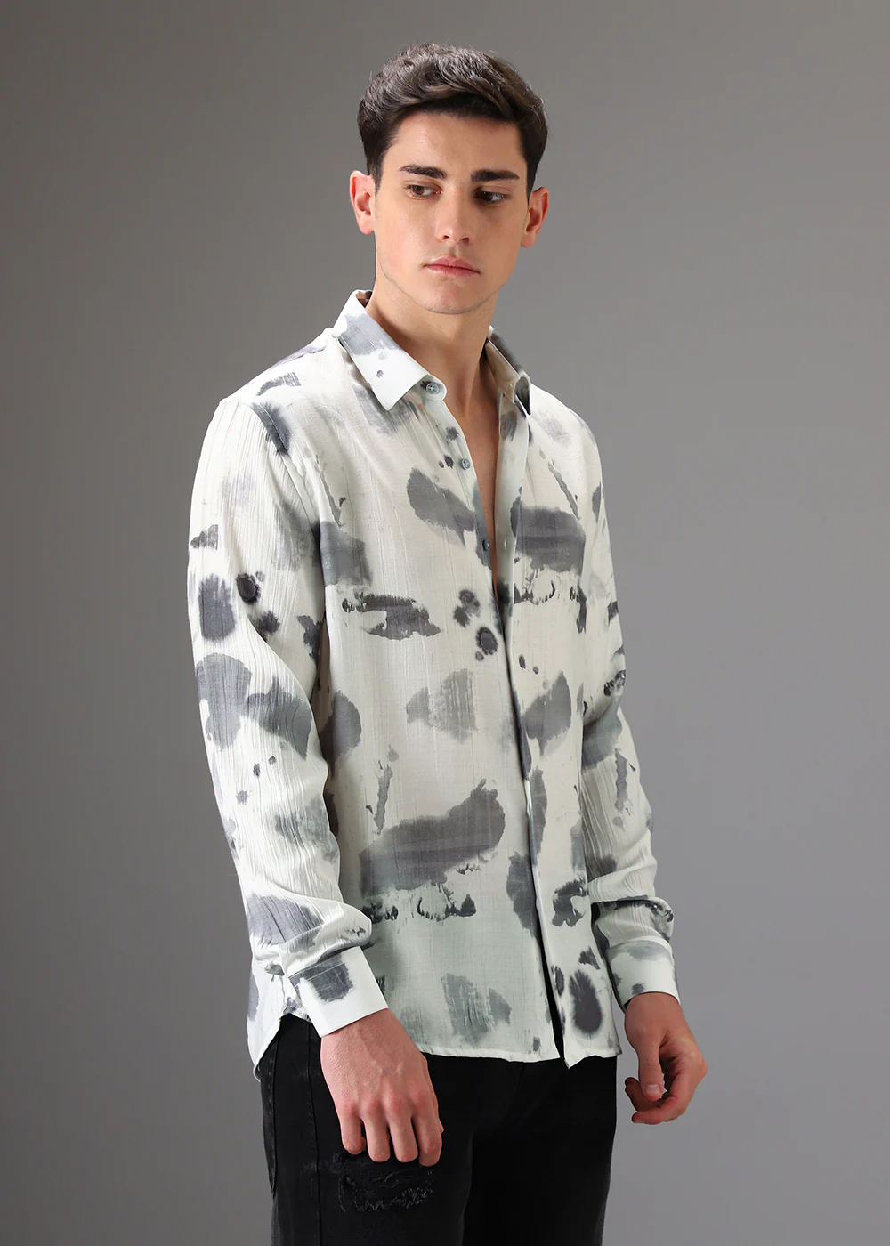 Light Grey Crushed Printed Shirt - Image 5