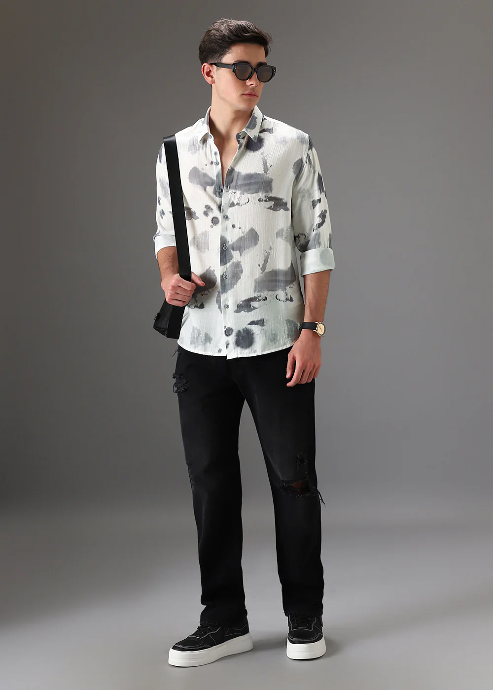 Light Grey Crushed Printed Shirt - Image 6