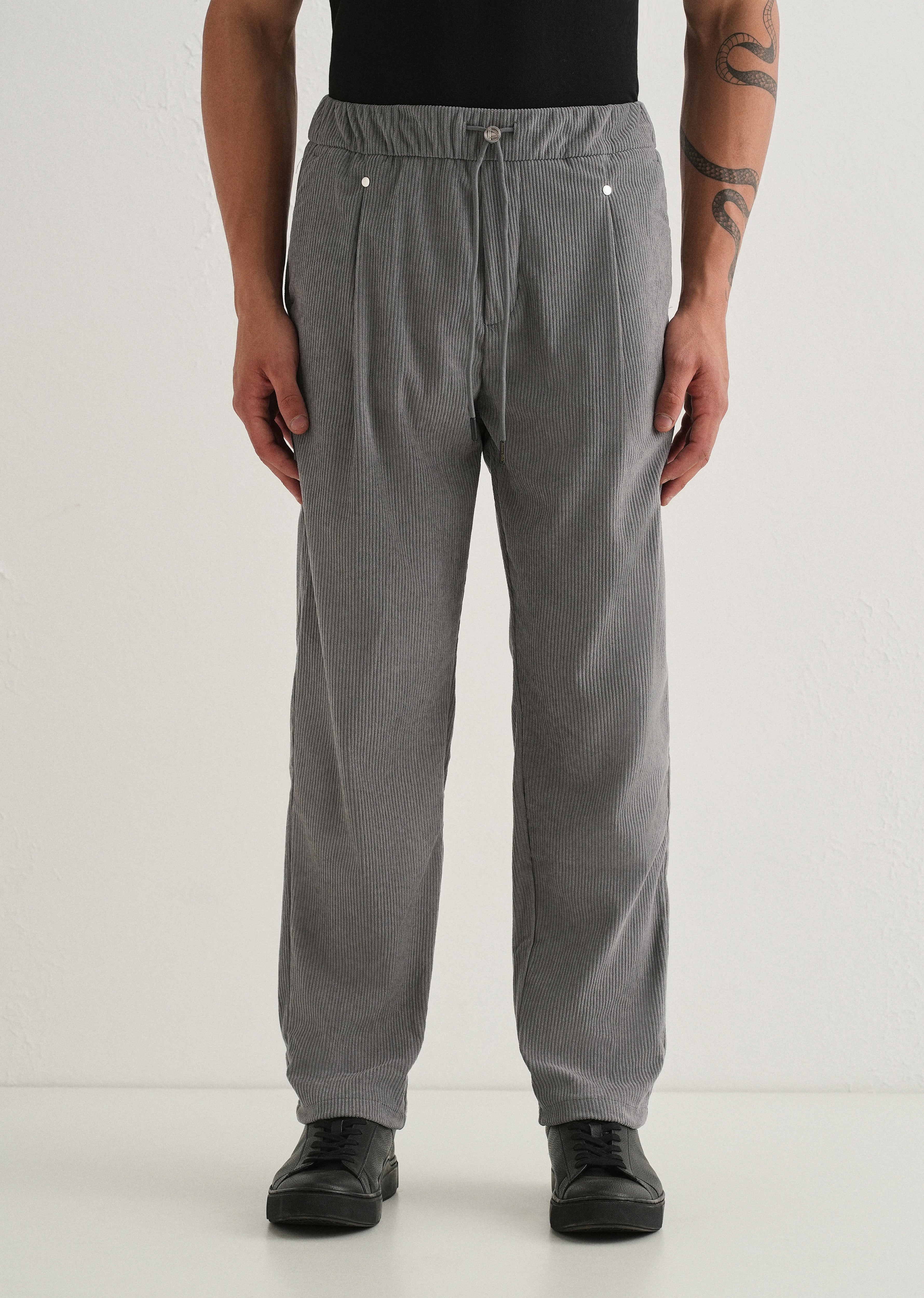 Light Grey Drawstring Corduroy Pant - Image 3