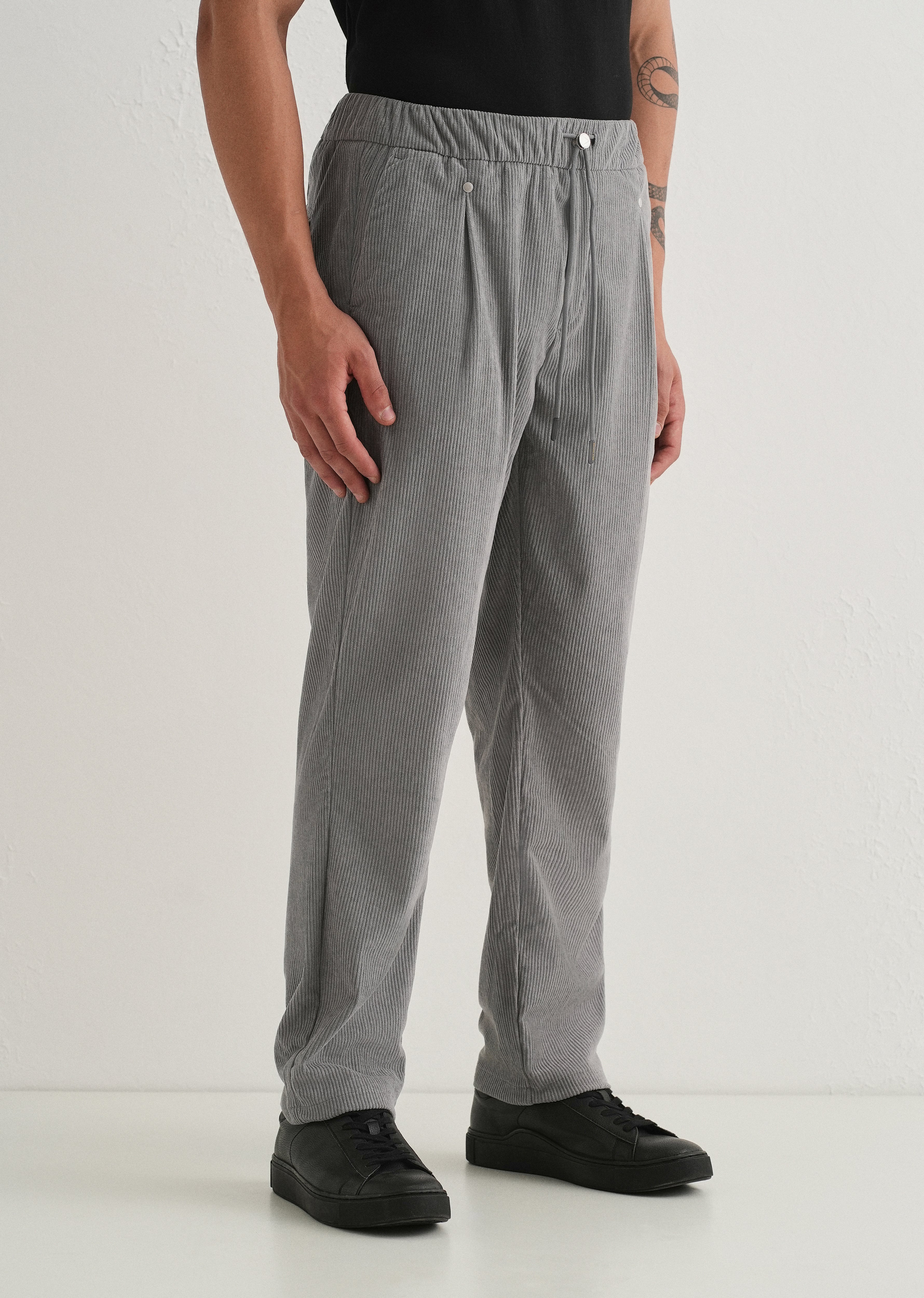 Light Grey Drawstring Corduroy Pant - Image 4
