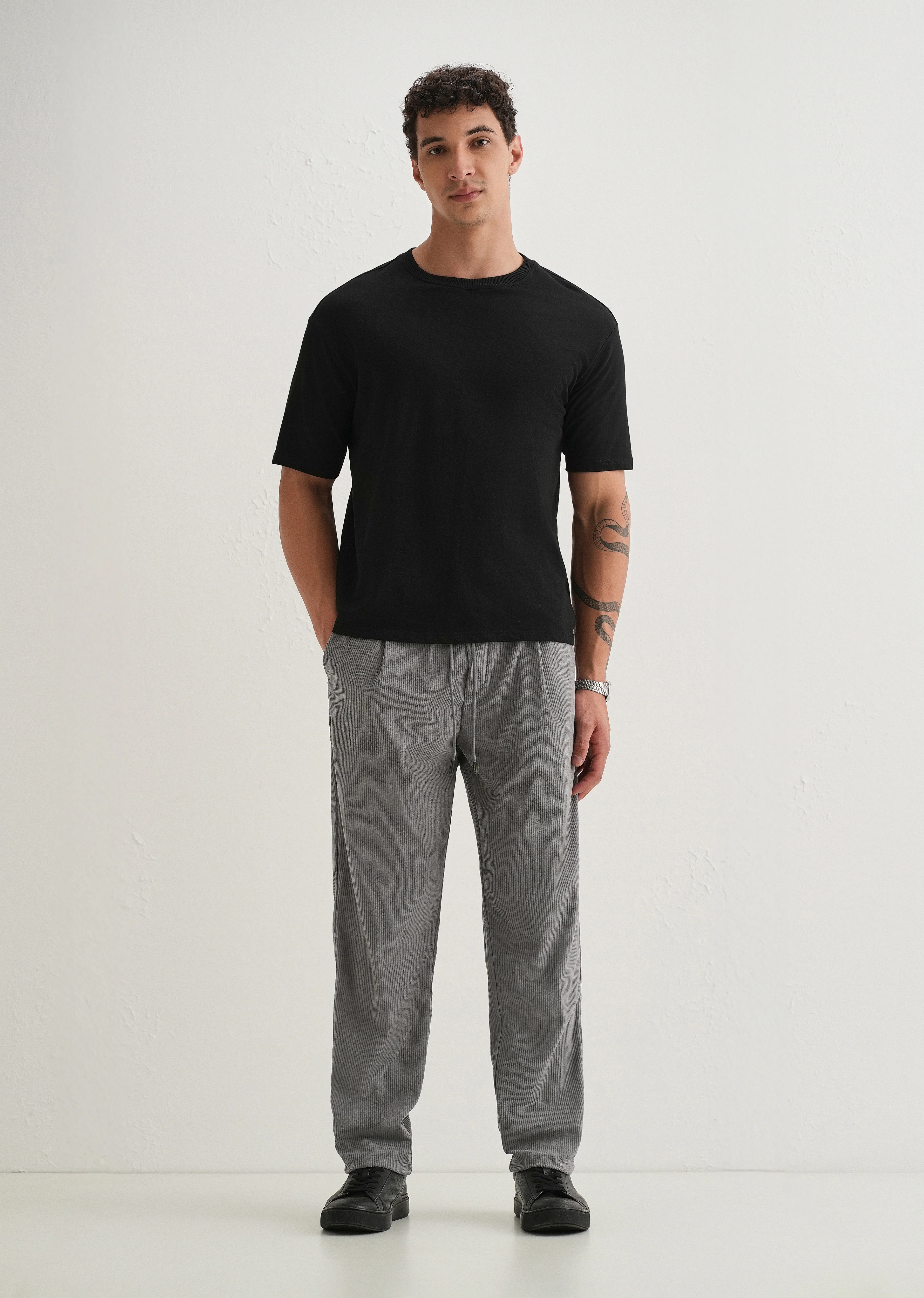 Light Grey Drawstring Corduroy Pant - Image 6